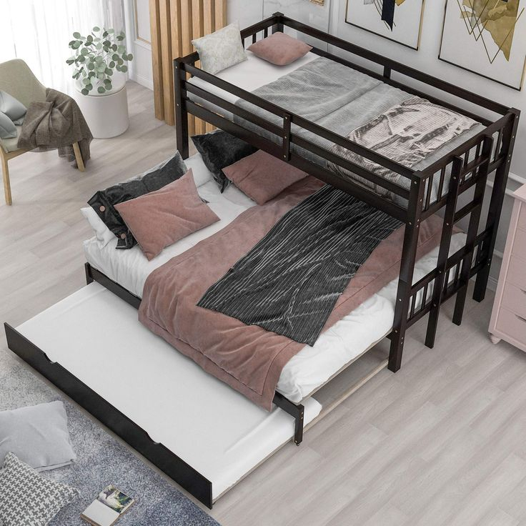 Twin Over Double Twin Bunk Bed With Trundle, Convertible Bottom Bed ... for Double Bed With Twin Bunk