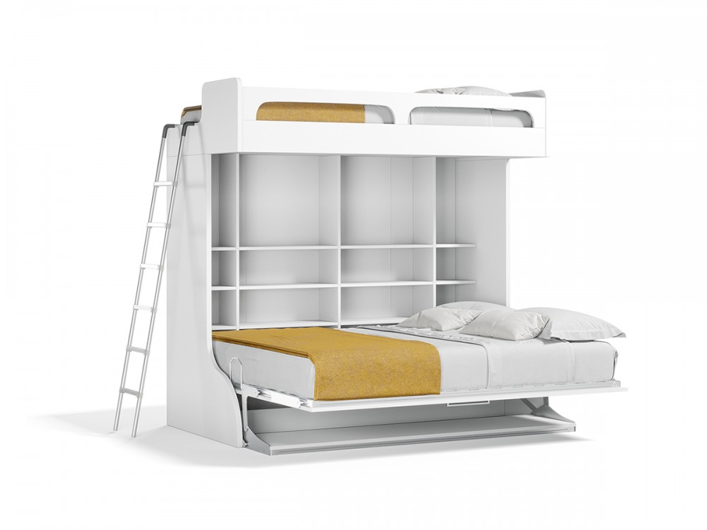 Twin Over Full Murphy Wall Bunk Bed With Table - Castello regarding Space-saving solutions for small bedrooms with twin bunk bed murphy bed designs
