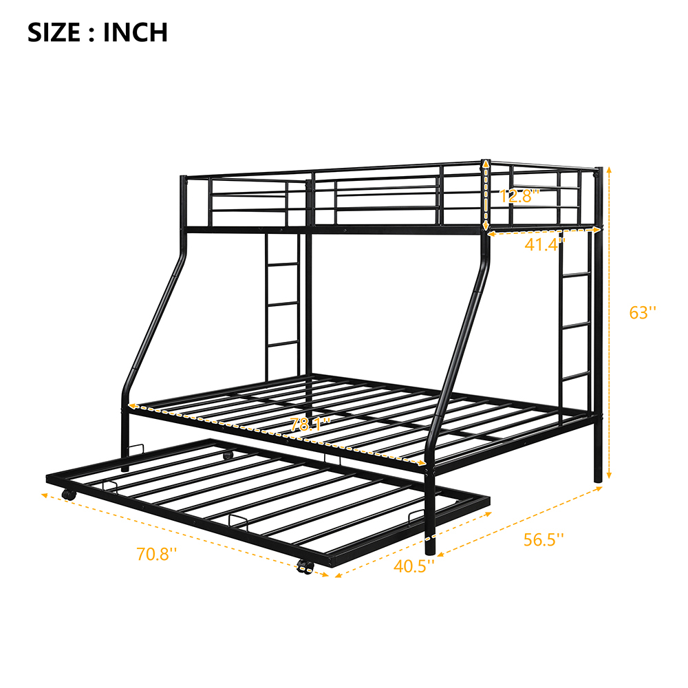 Twin-Over-Full Size Bunk Bed Frame With Trundle Bed Black with regard to The ultimate guide to maximizing sleeping space with twin over full bunk beds and trundles