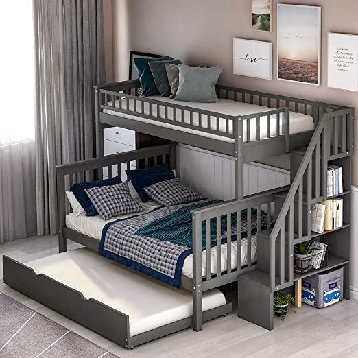 Twin Over Queen Bunk Bed With Stairs And Trundle – Hanaposy throughout Queen Bunk Bed With Stairs