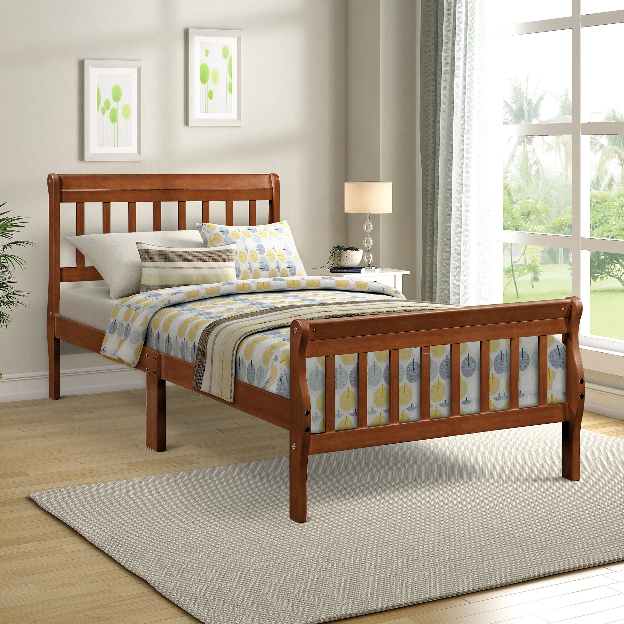 Twin Wooden Platform Wood Bed Frame With Slat Support Mattress ... intended for Choosing the right wood species for your twin platform bed frame