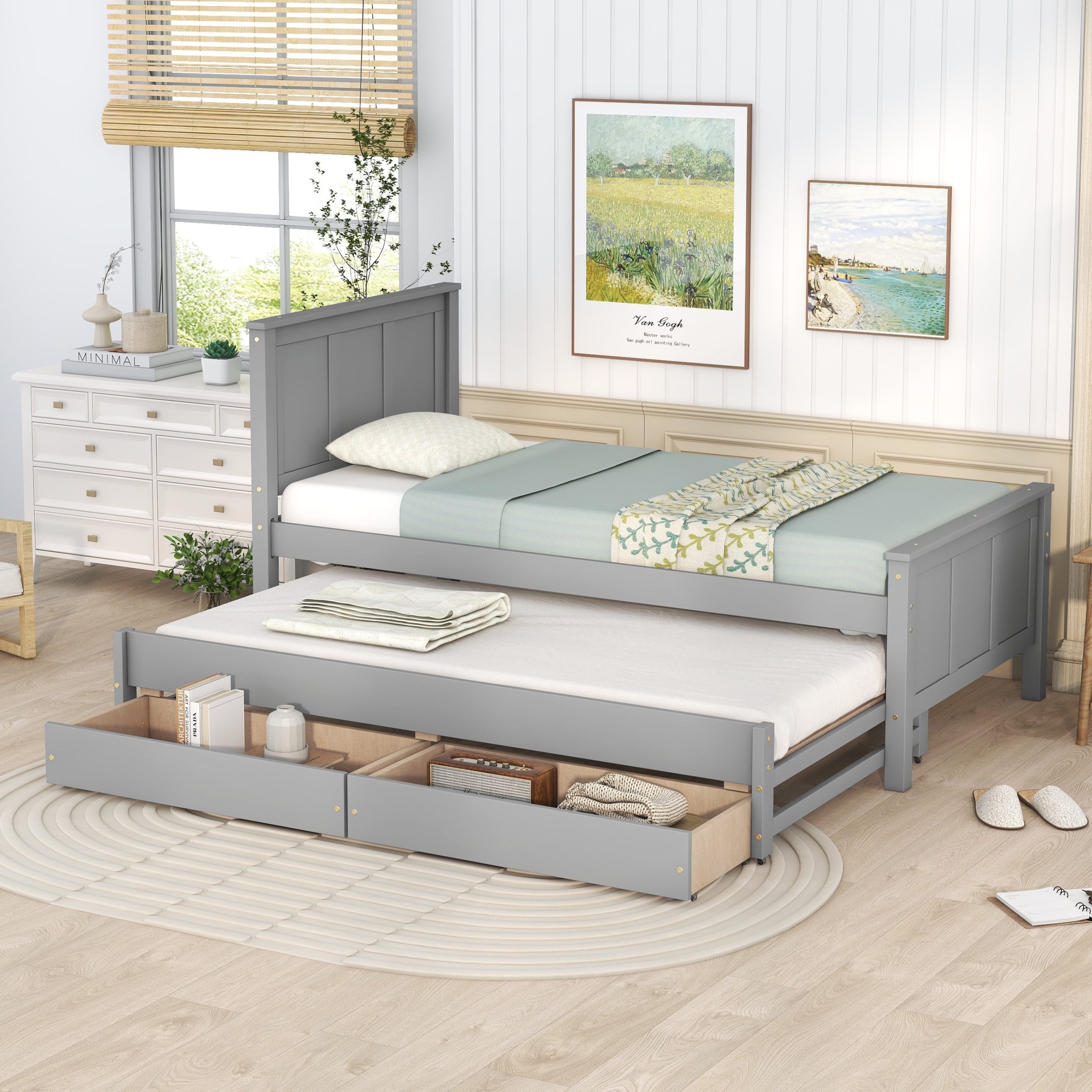 Uhomepro Twin Bed With Trundle Included, Solid Pine Wood Twin Bed Frame ... regarding Wood twin bed with storage vs traditional beds explained