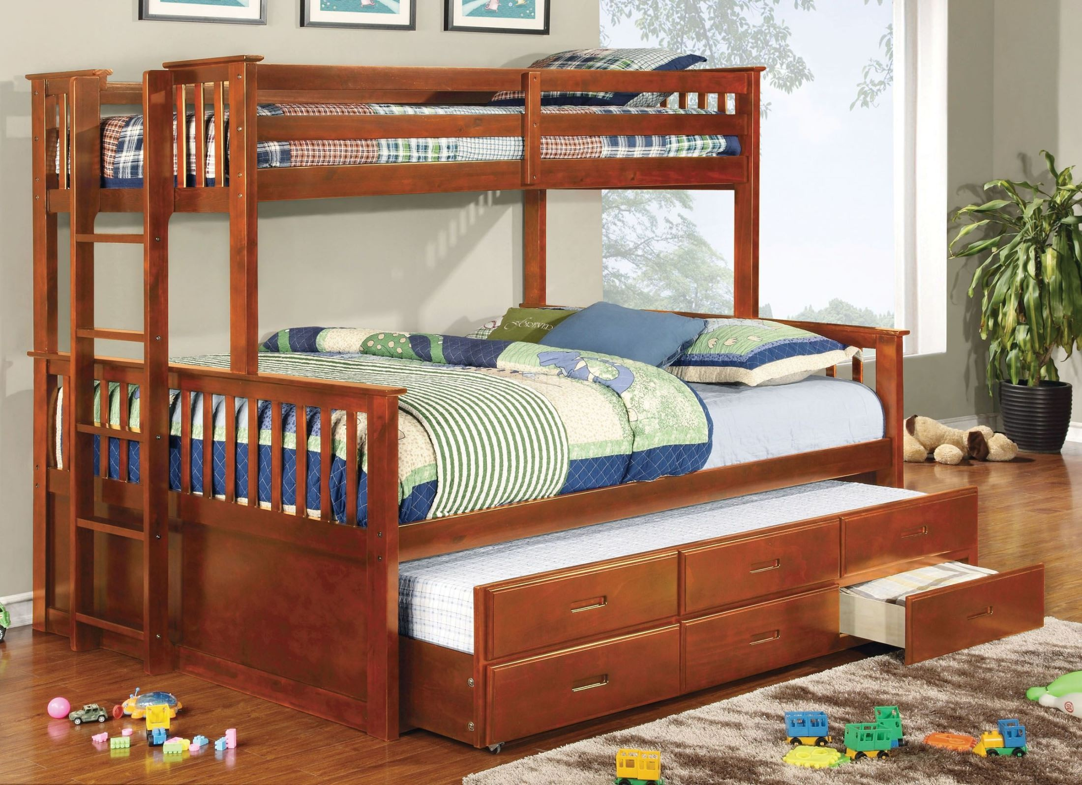 University Oak Extra Long Twin Over Queen Bunk Bed From Furniture Of ... for Queen Size Bed Bunk Bed