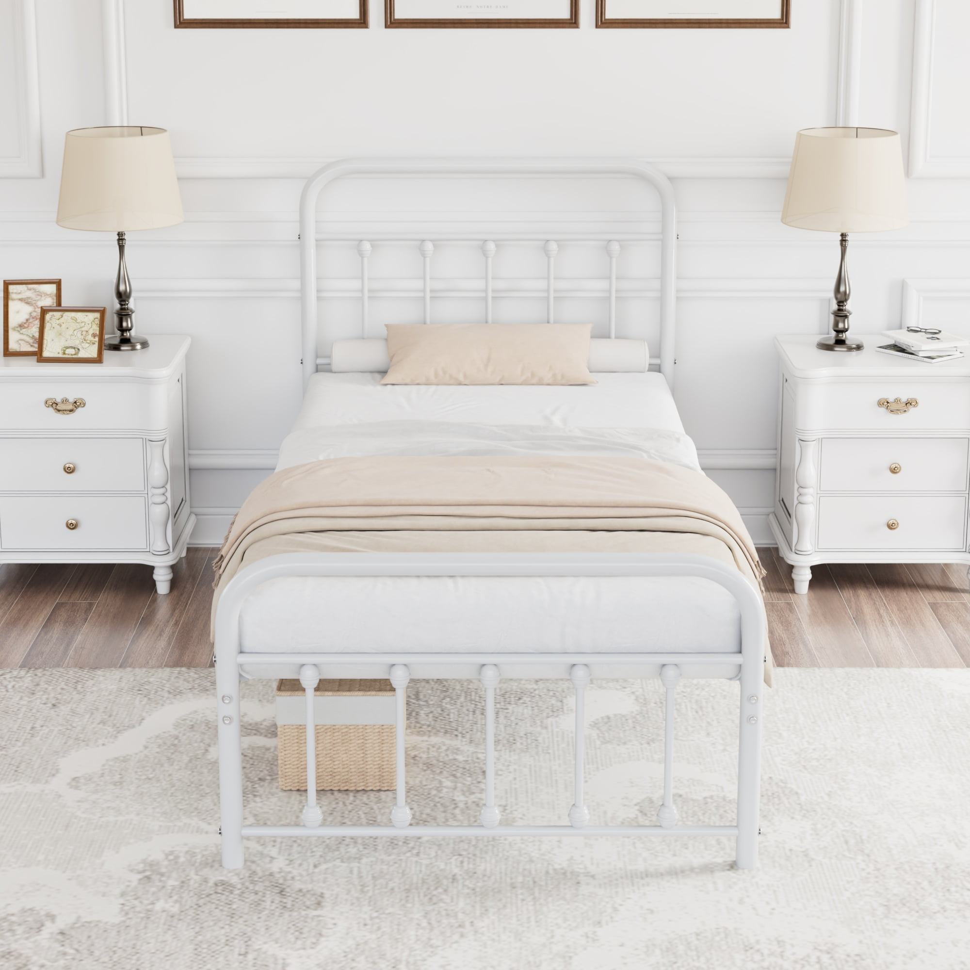 "Vecelo Twin Size White Metal Bed Frame, Headboard And Footboard, Heavy ... regarding Everything you need to know about twin metal bed frame dimensions