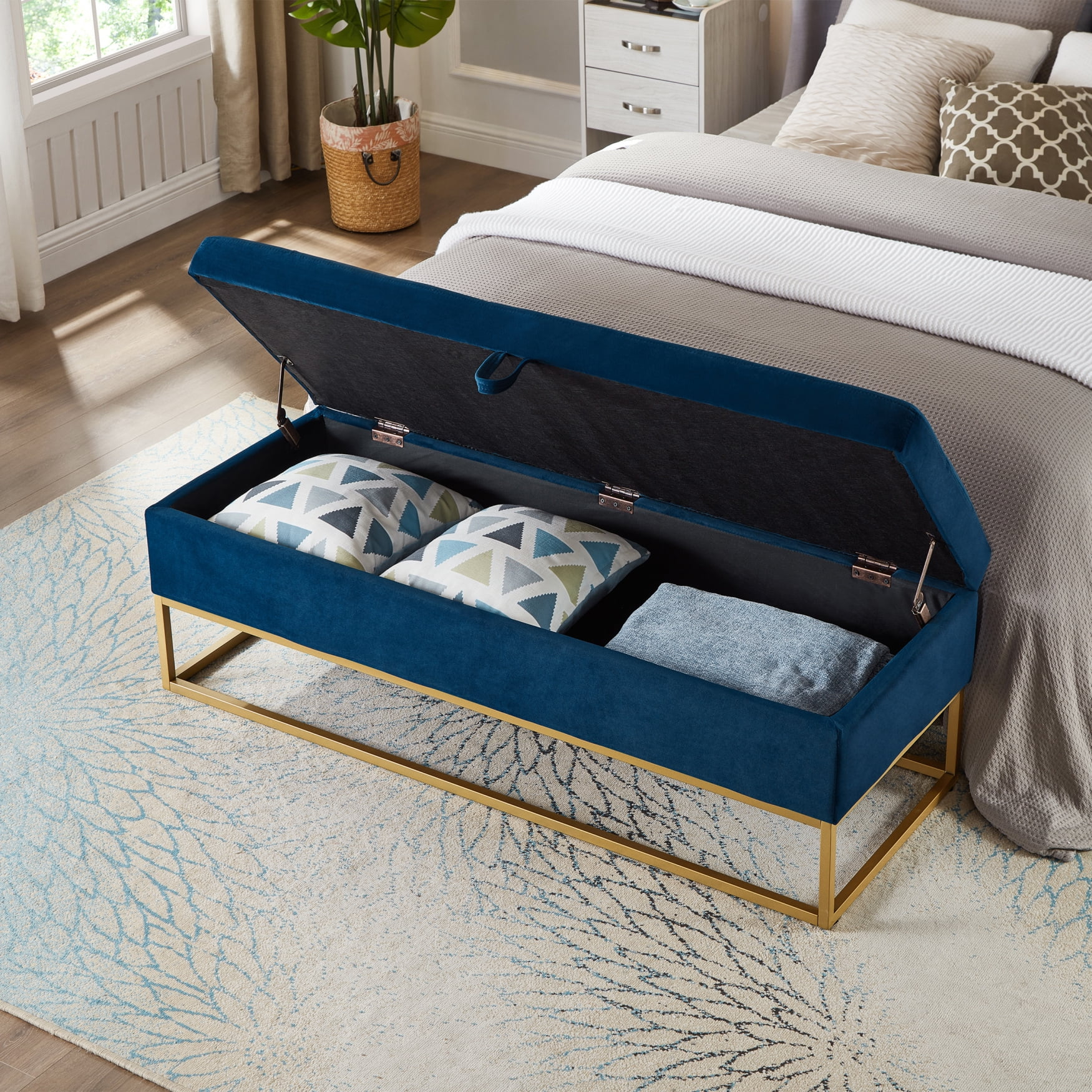 Velvet Storage Bench, Upholstered End Of Bed Bench With Storage And ... intended for Transform Your Bedroom Storage with the Perfect End of Bed Bench