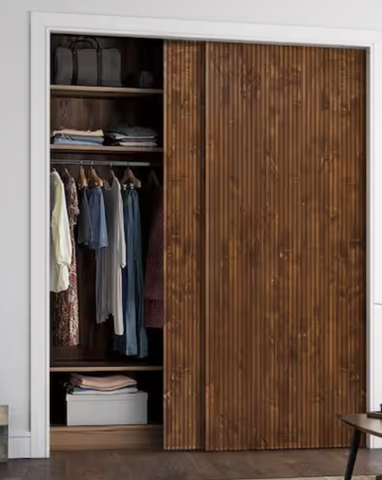 Walnut 84 In. X 80 In. Japanese Series Pre Assemble Solid Wood Interior ... throughout Wood Sliding Closet Doors For Bedrooms