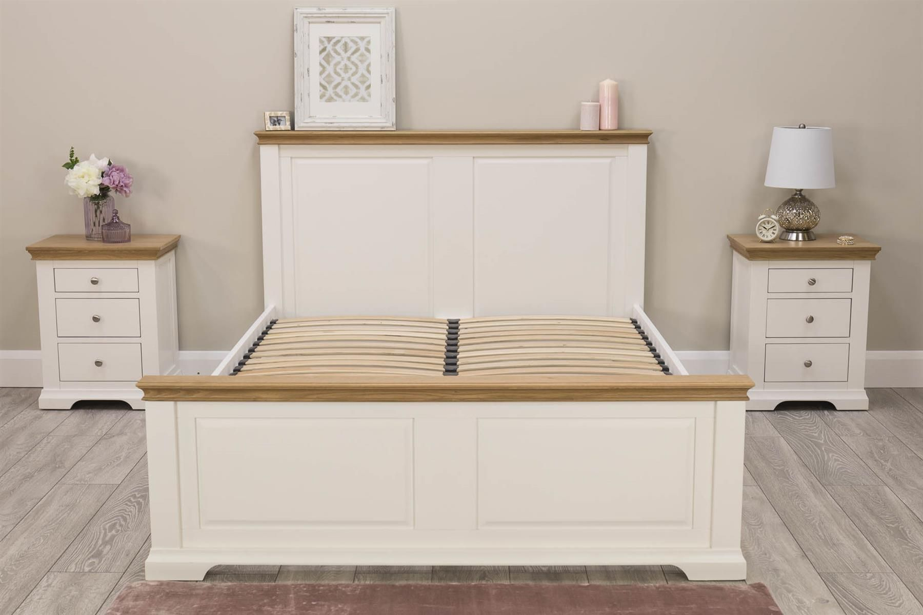 Westcott Soft White & Natural Oak Solid Wood Bed Frame - 6Ft Super King ... inside White Oak King Size Bed