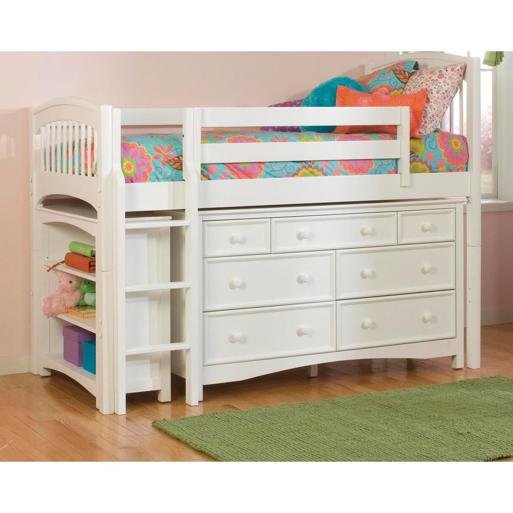 Windsor White Twin Low Loft Storage Bed With Wakefield 7-Drawer Dresser ... within Low Loft Bed With Dresser