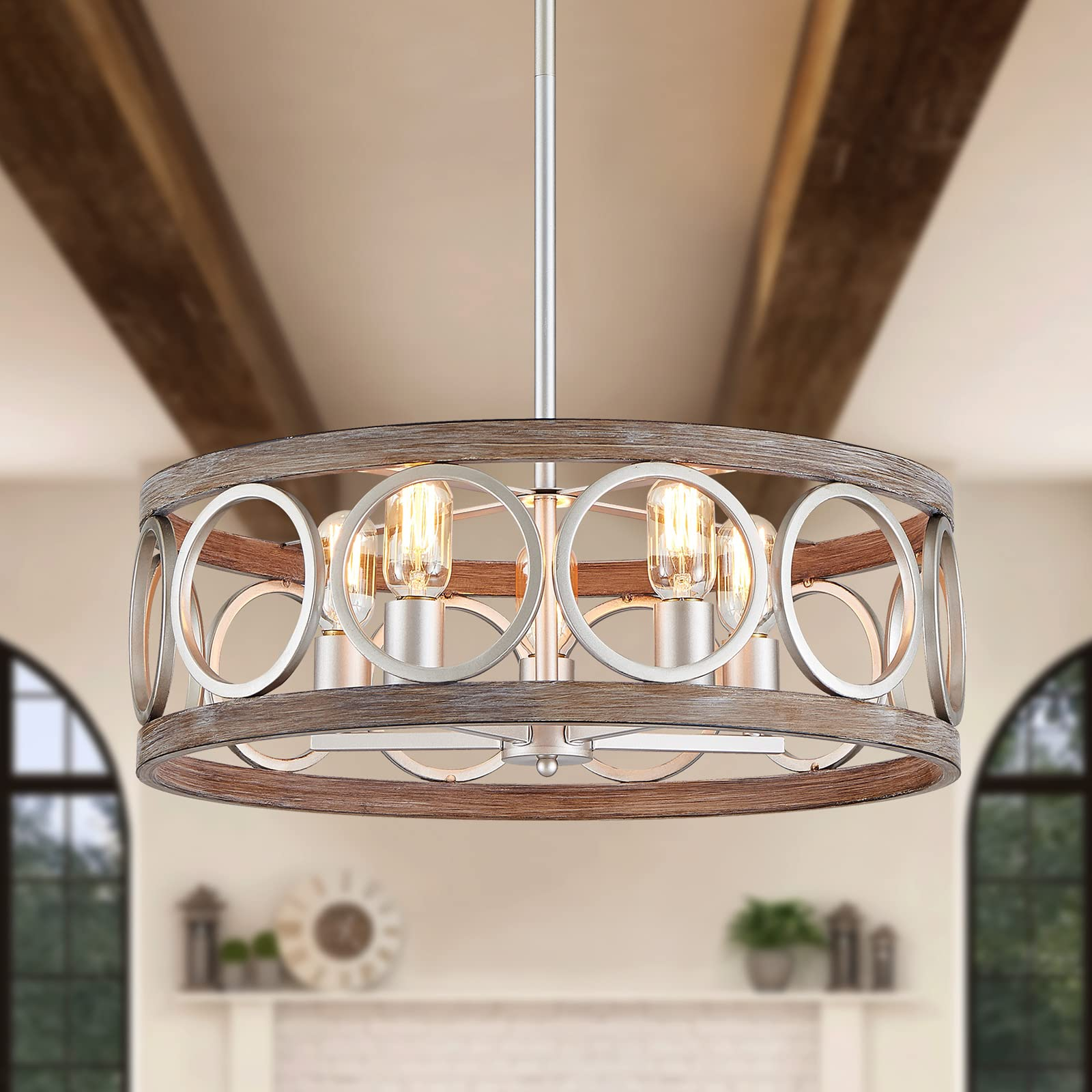 Xingqi 21.7'' Drum Chandelier, Rustic Pendant Lighting For Living ... for Chandelier 7 Light Ceiling Bedroom Brushed