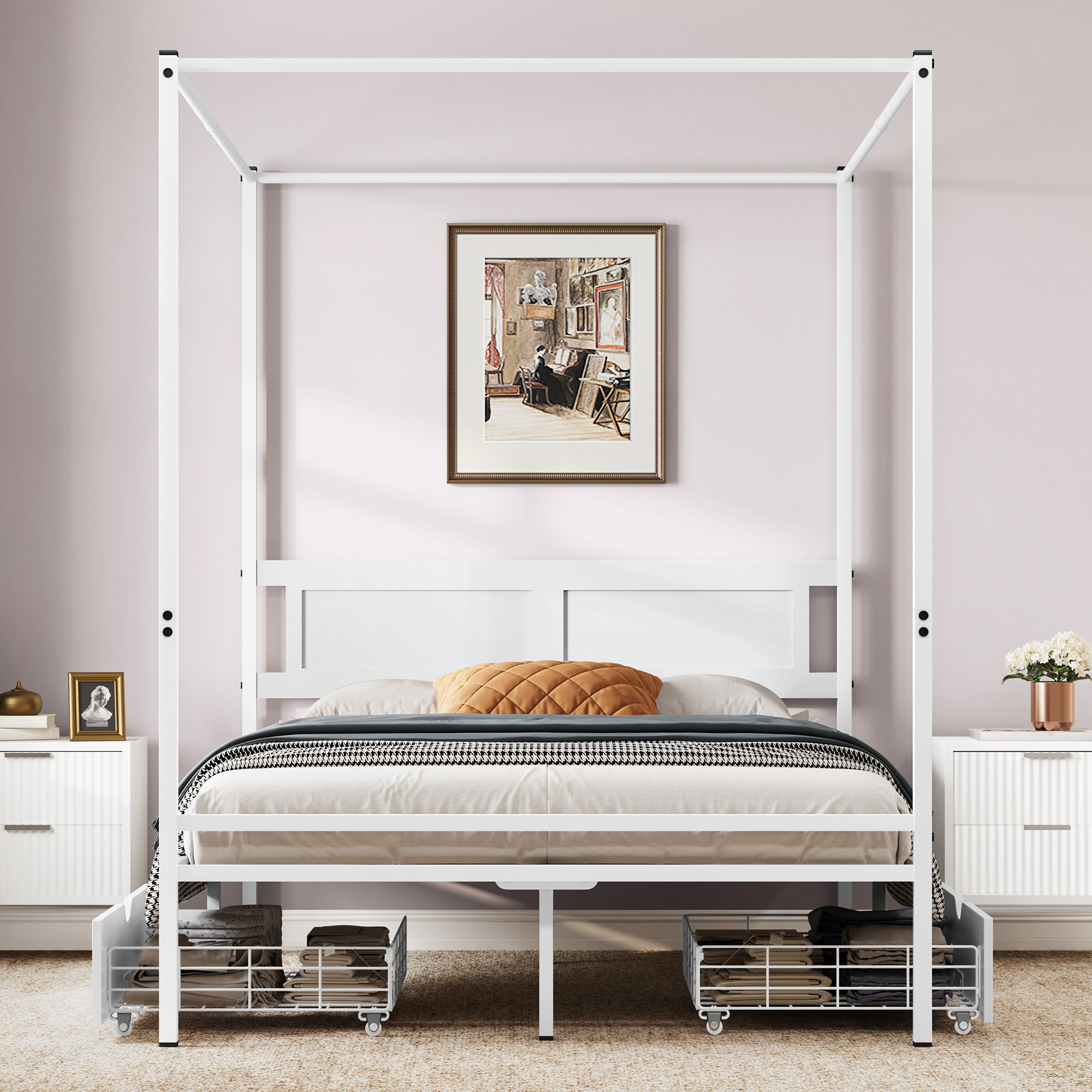 Yitahome Manner Queen Storage Canopy Bed With 2 Drawers & Reviews ... inside Queen Canopy Bed With Storage