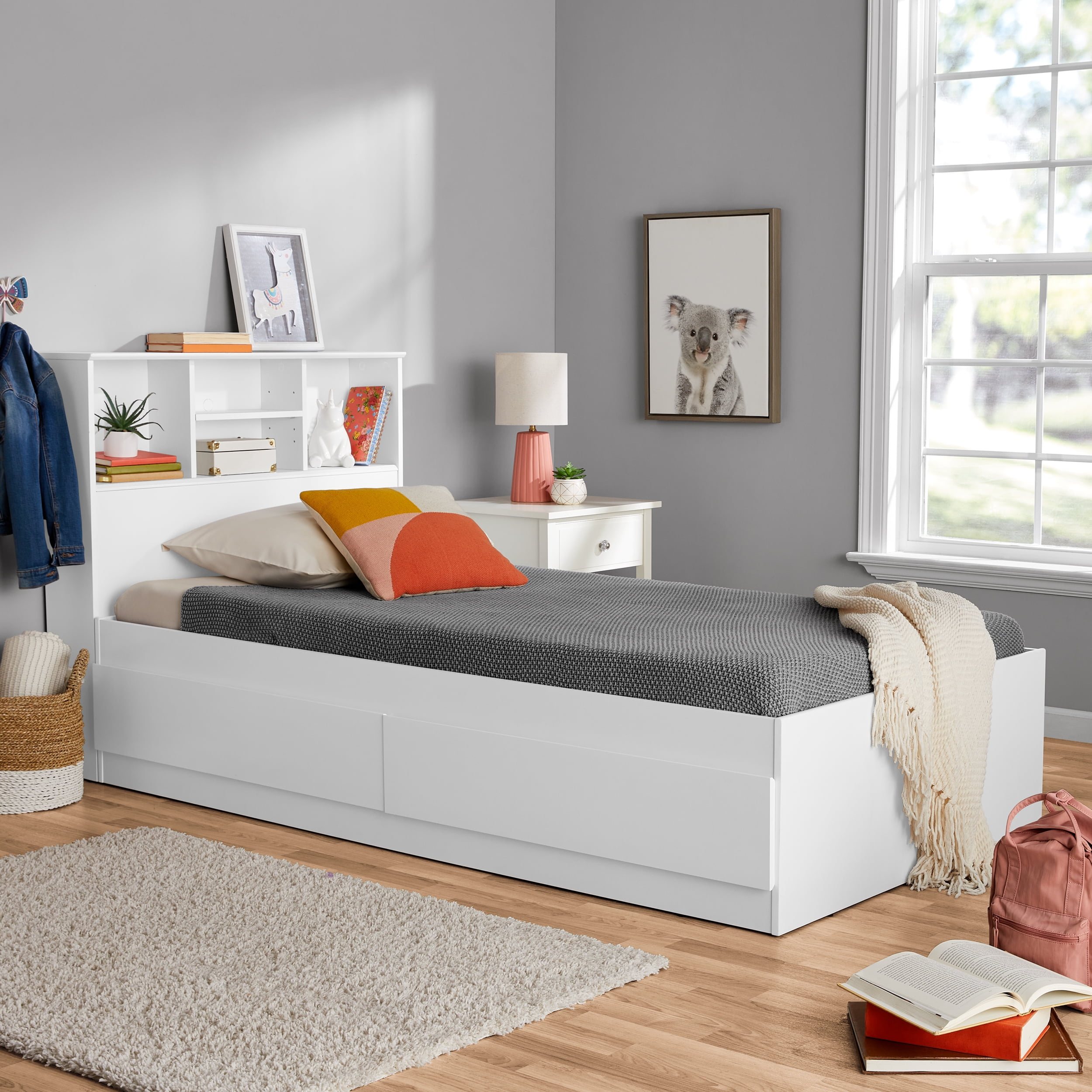 Your Zone Easy To Assemble Storage Bed With Bookcase Headboard, Twin ... intended for Creative twin bed storage ideas that double as stylish bookshelf furniture