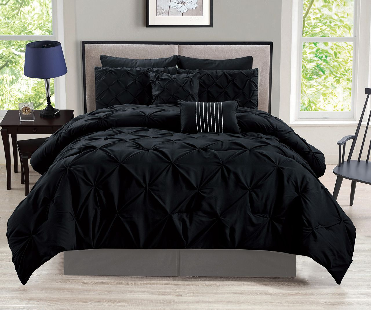 8 Piece Rochelle Pinched Pleat Black Comforter Set | Bed Linens Luxury ... intended for How to Choose the Perfect Full Size Black Bed Set for Your Home