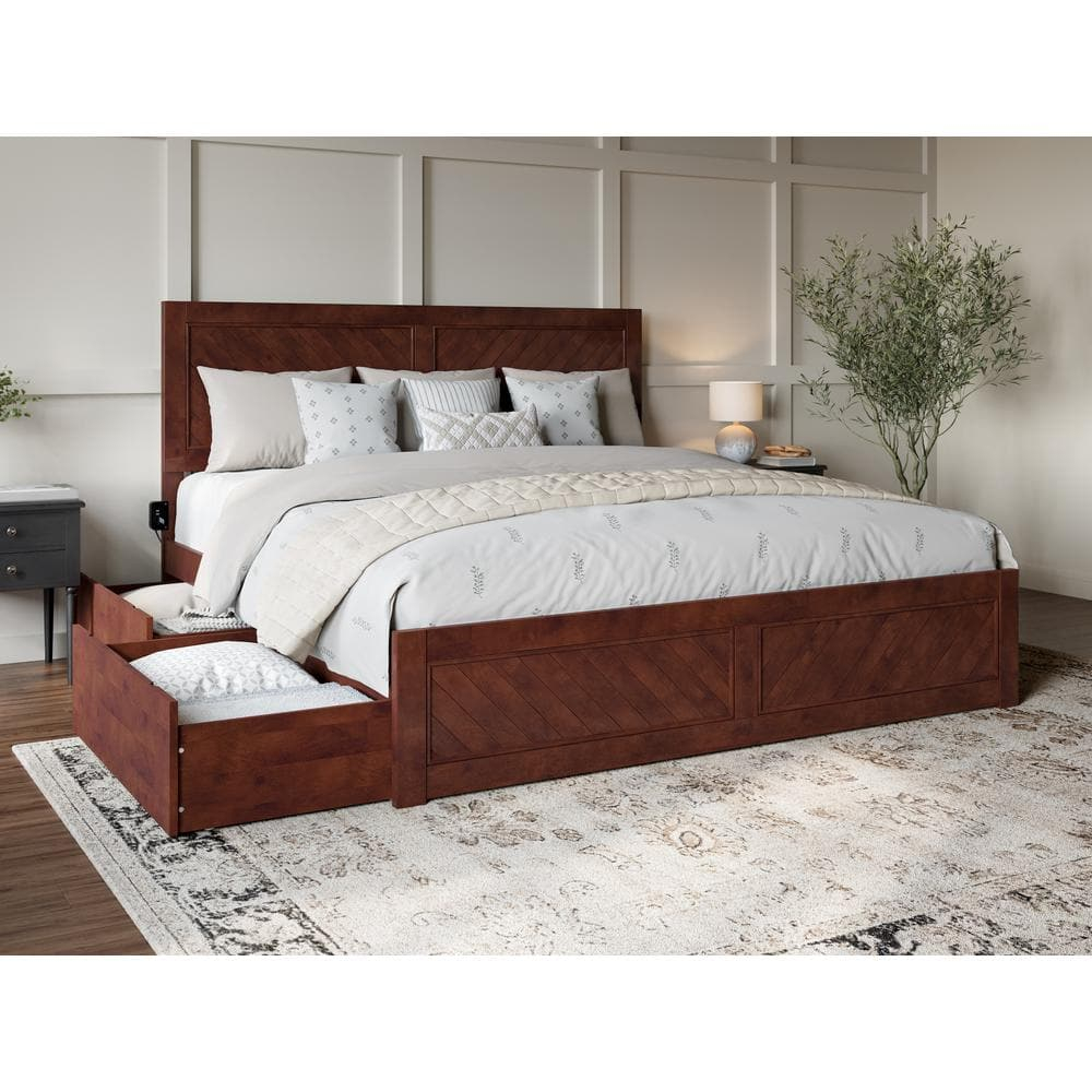 Afi Canyon Walnut Brown Solid Wood King Platform Bed With Matching ... inside How solid wood beds with storage solve common bedroom organization challenges