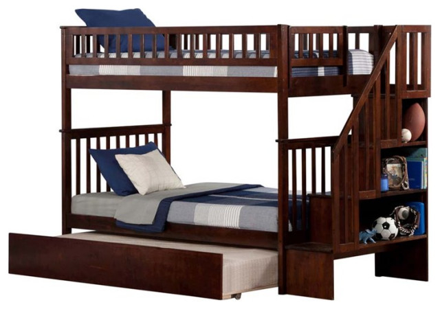 Afi Woodland Twin Over Twin Staircase Trundle Solid Wood Bunk Bed In ... intended for Twin Over Twin Trundle Bed
