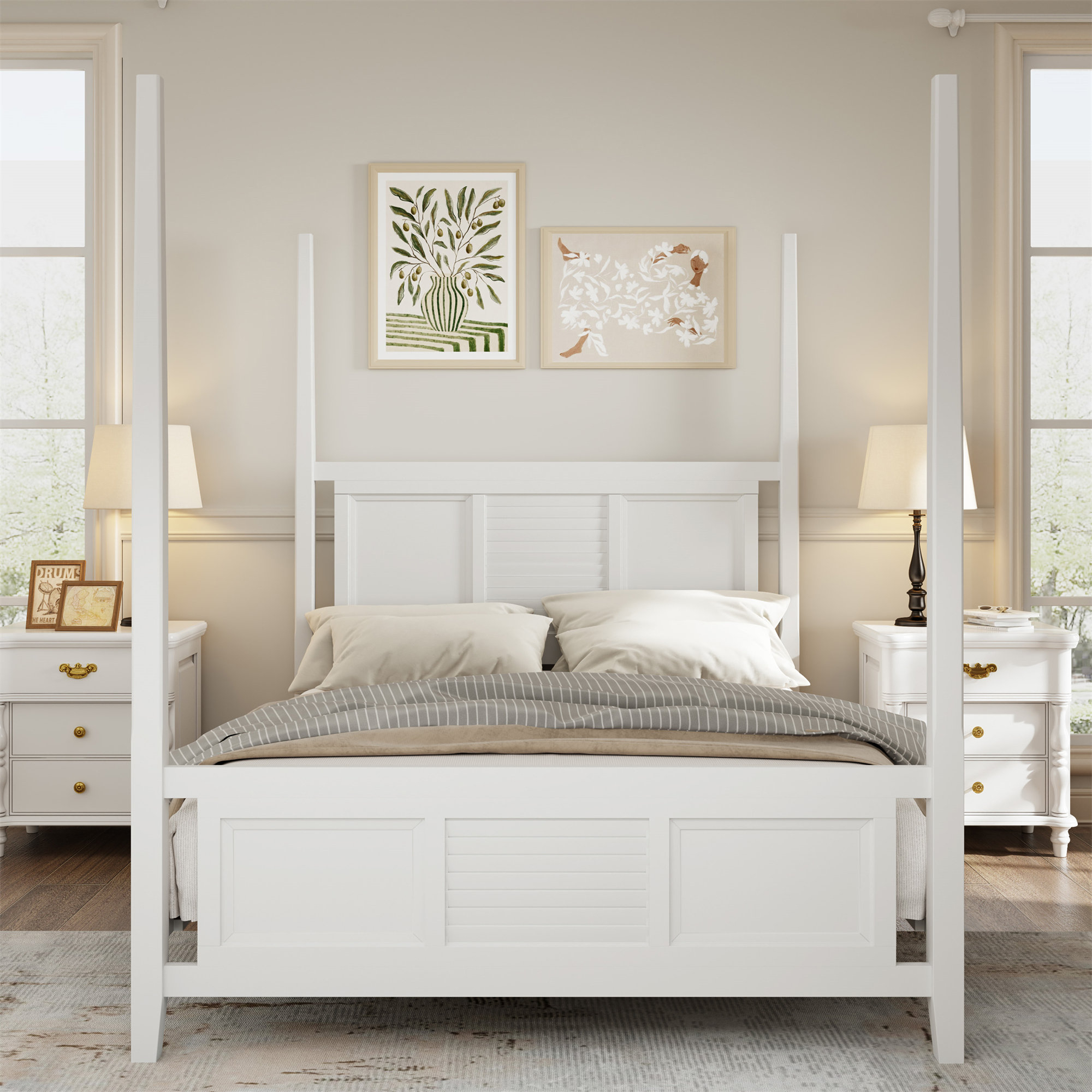 Alcott Hill® Traditional Solid Wood Four Poster Bed With Horizontal ... within Creating intimacy and elegance with solid wood four poster bed designs