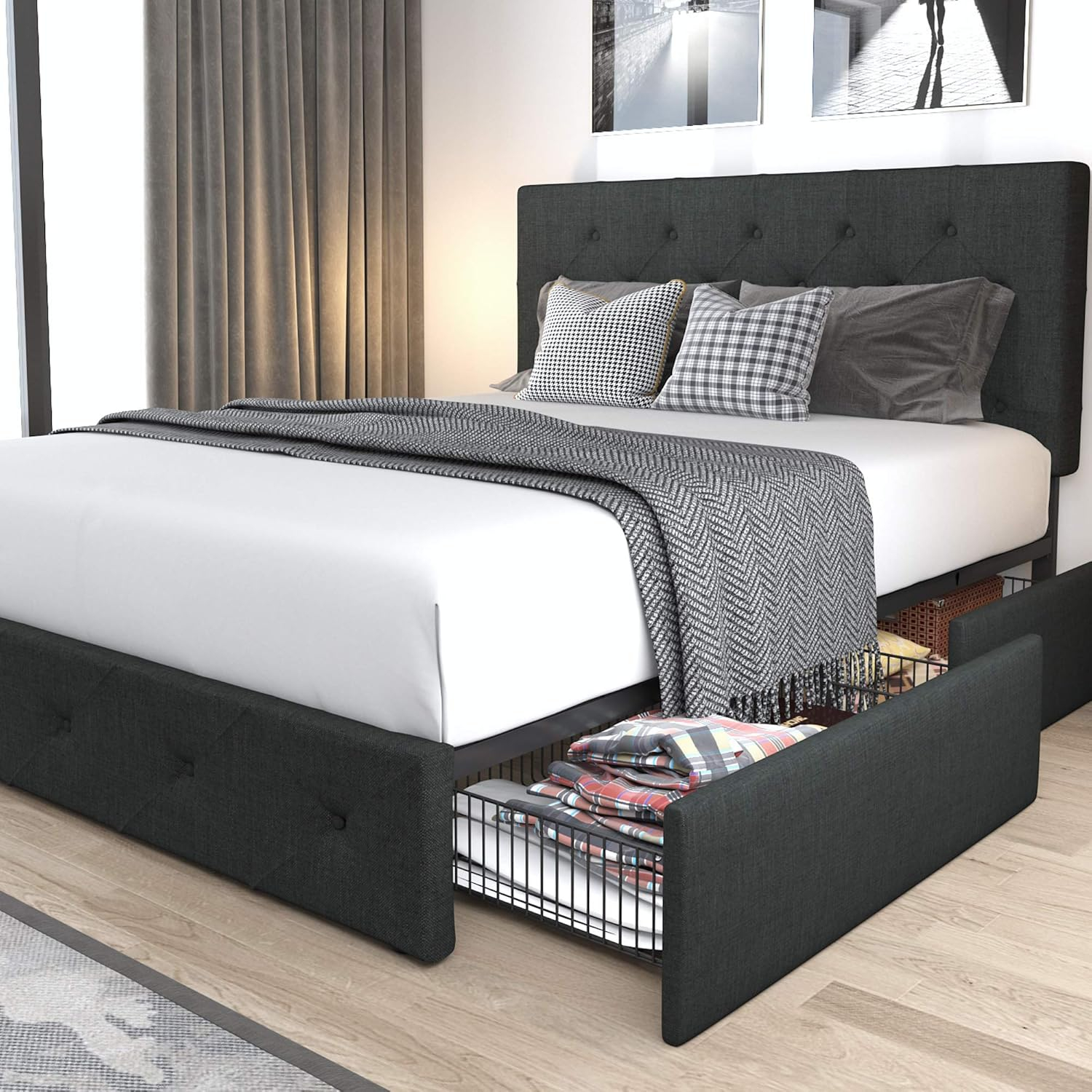 Allewie Queen Platform Bed Frame With 4 Drawers Storage And Headboard ... pertaining to Platform Bed Queen With Storage