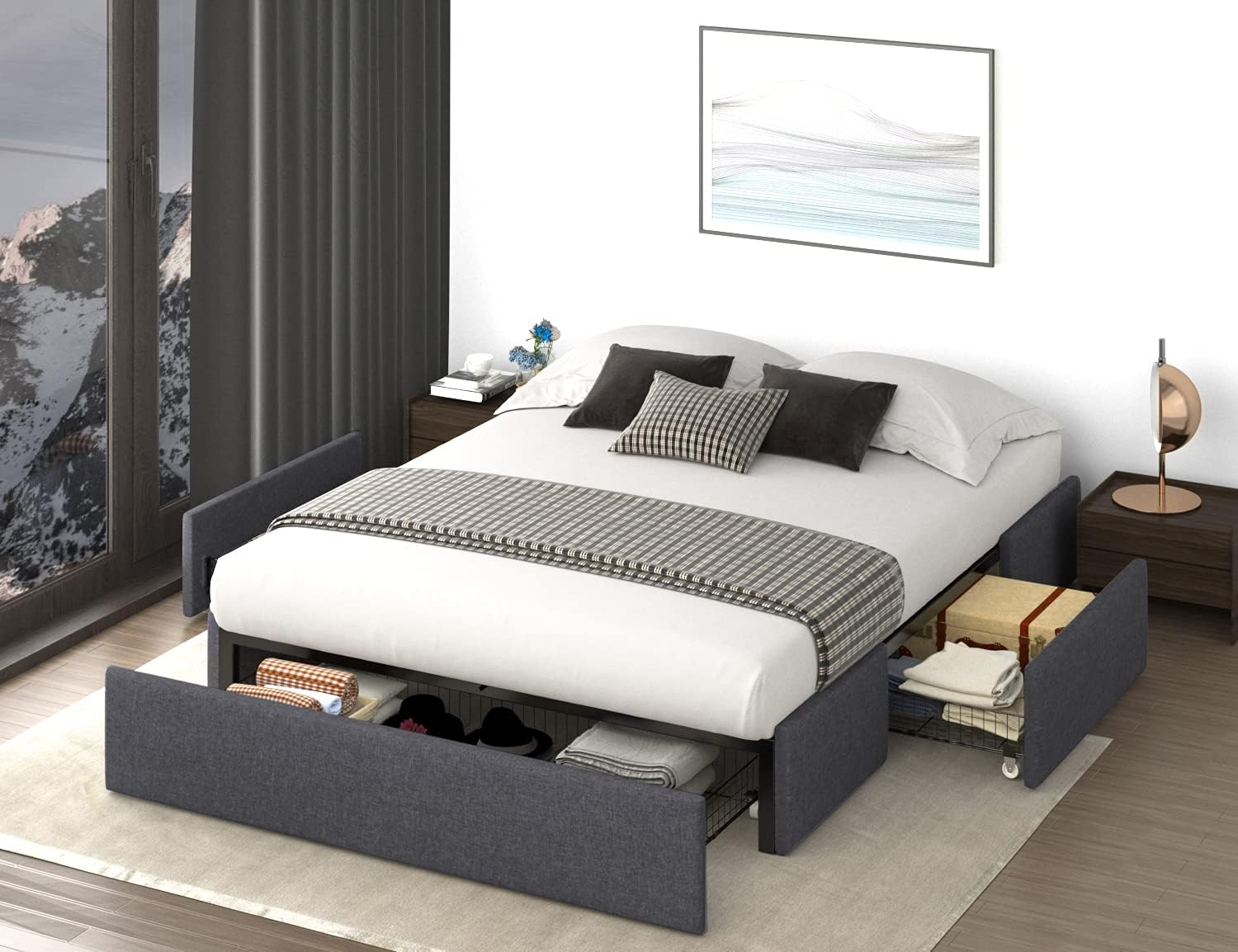 Allewie Queen Size Platform Bed Frame With 3 Storage Drawers ... with regard to Queen Size Platform Bed With Drawers
