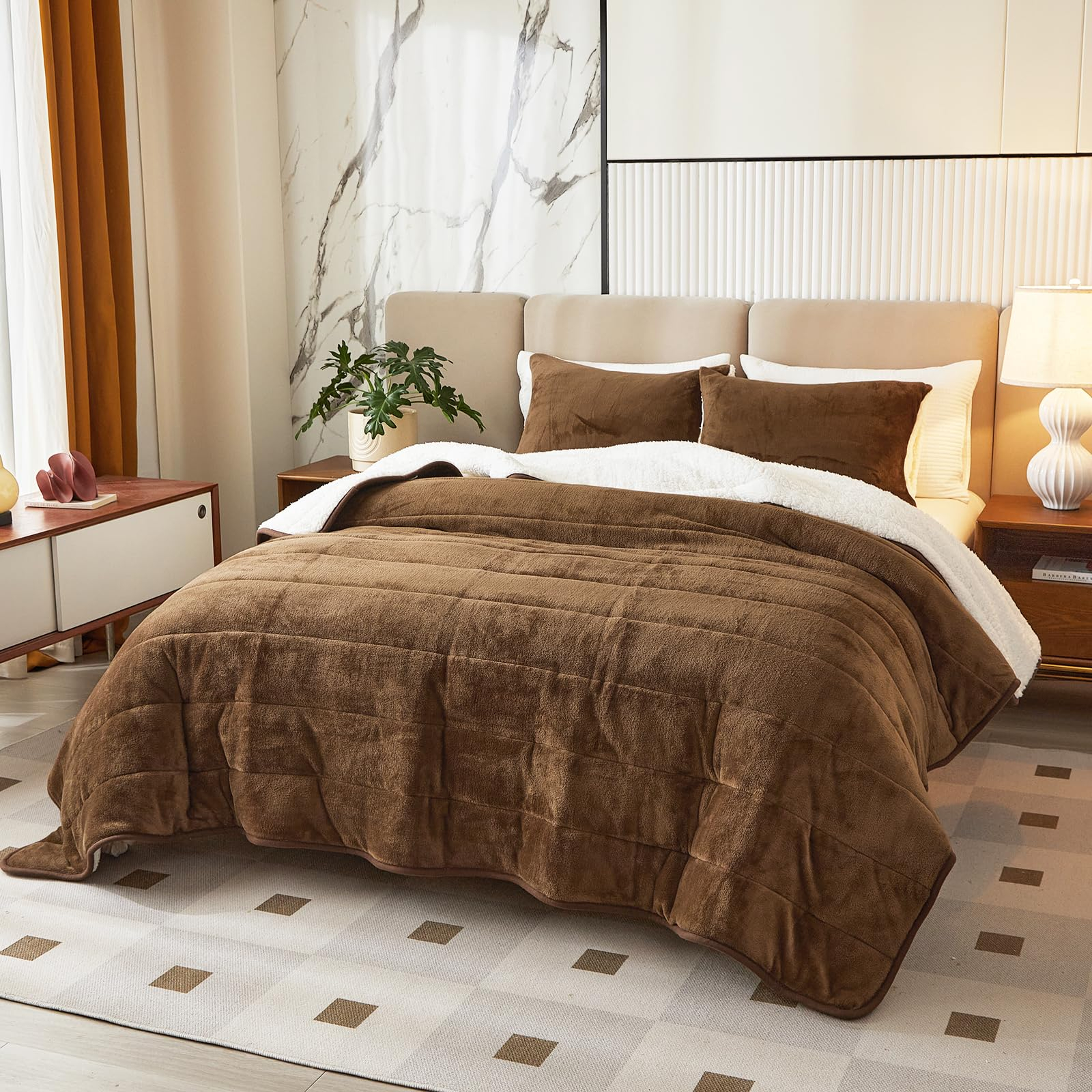 Amazon.com: 3-Layer Luxury Flannel Fleece Thick Bed Blanket King Size ... intended for King Size Bed Throw Blanket