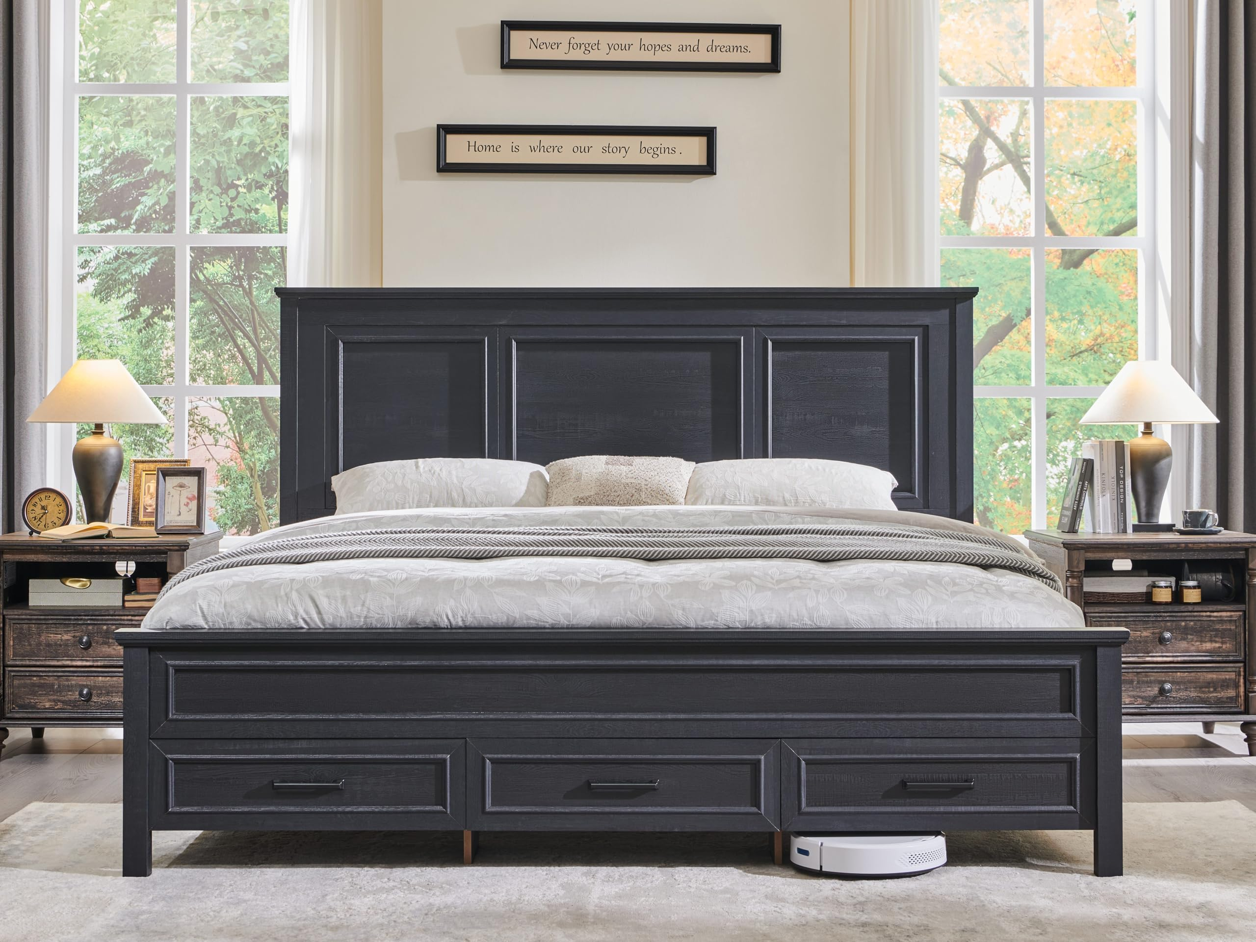 Amazon.com: Accohoho Farmhouse King Size Bed Frame With 52" Tall Full ... with The Ultimate Guide to Black King Size Bed Frames with Headboards for Better Sleep