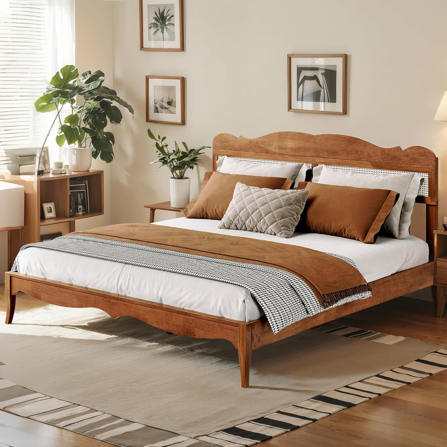 Amazon.com: Alpha Home Wooden Bed Frame King Size - Solid Wood Bed With ... with regard to The practical advantages of selecting a king size oak bed frame for your home
