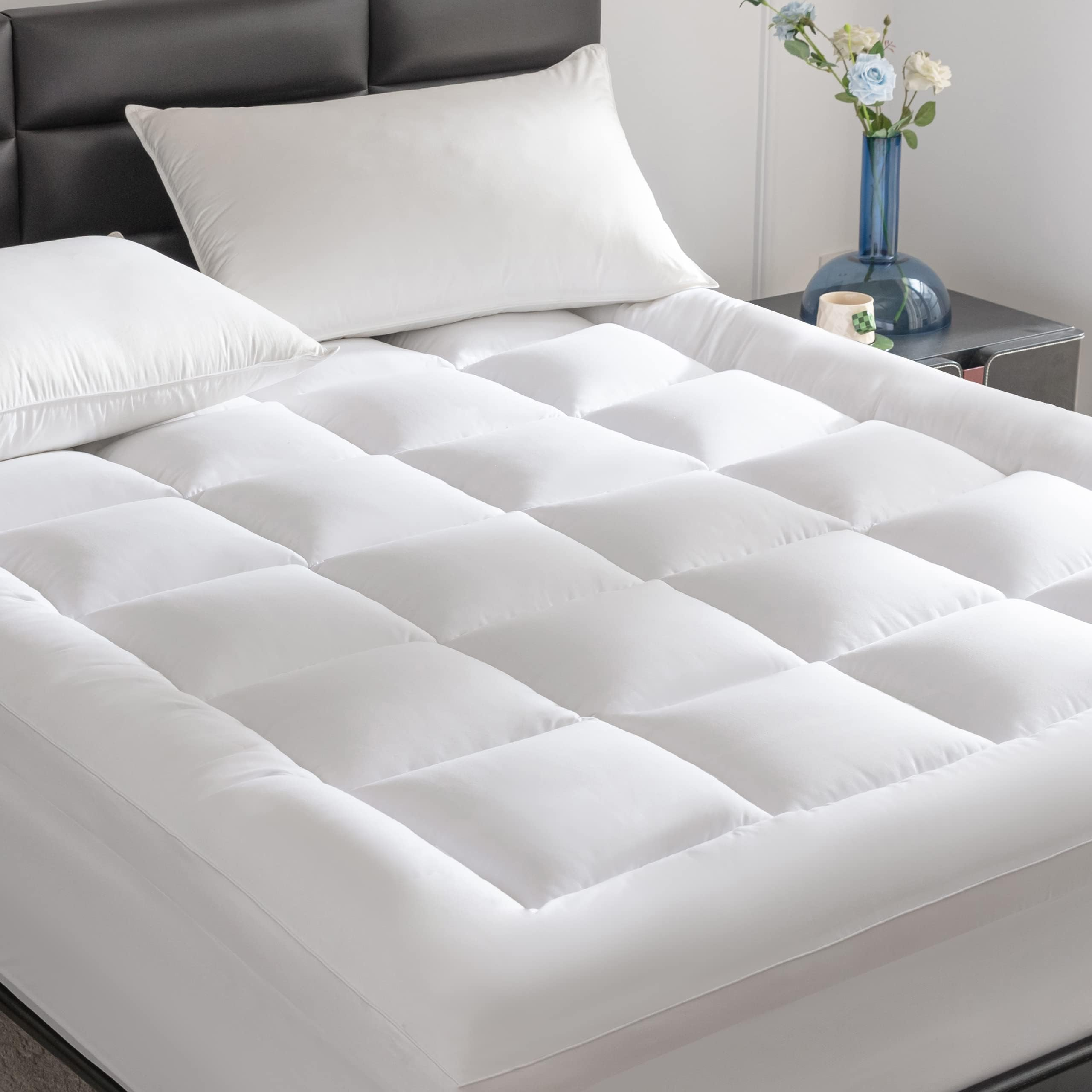 Amazon.com: Amazon Basics Down-Alternative Mattress Topper Pad With ... for Down Alternative Queen Mattress Topper