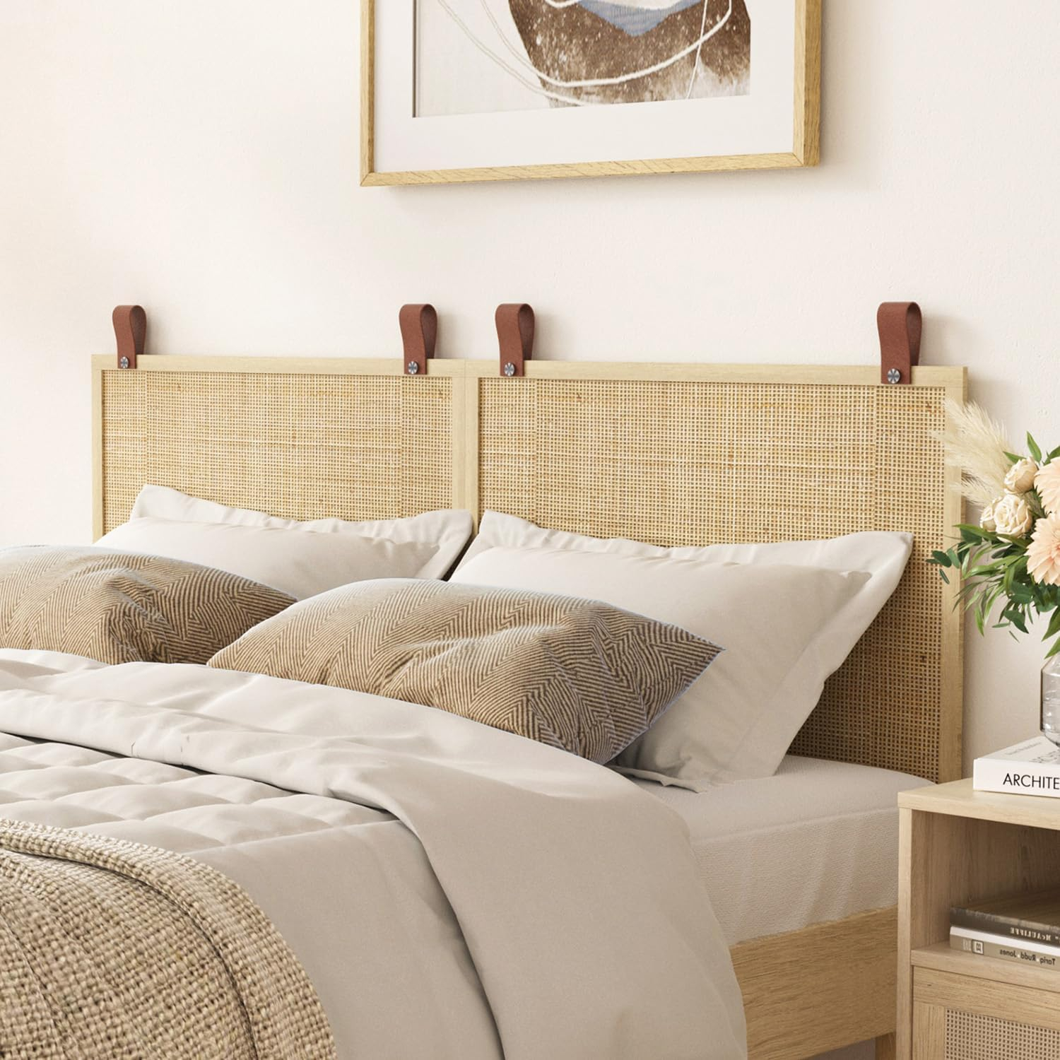 Amazon.com - Angel Sar Natural Rattan Wall-Mounted Headboard King Size ... pertaining to King Size Wall Mount Headboard
