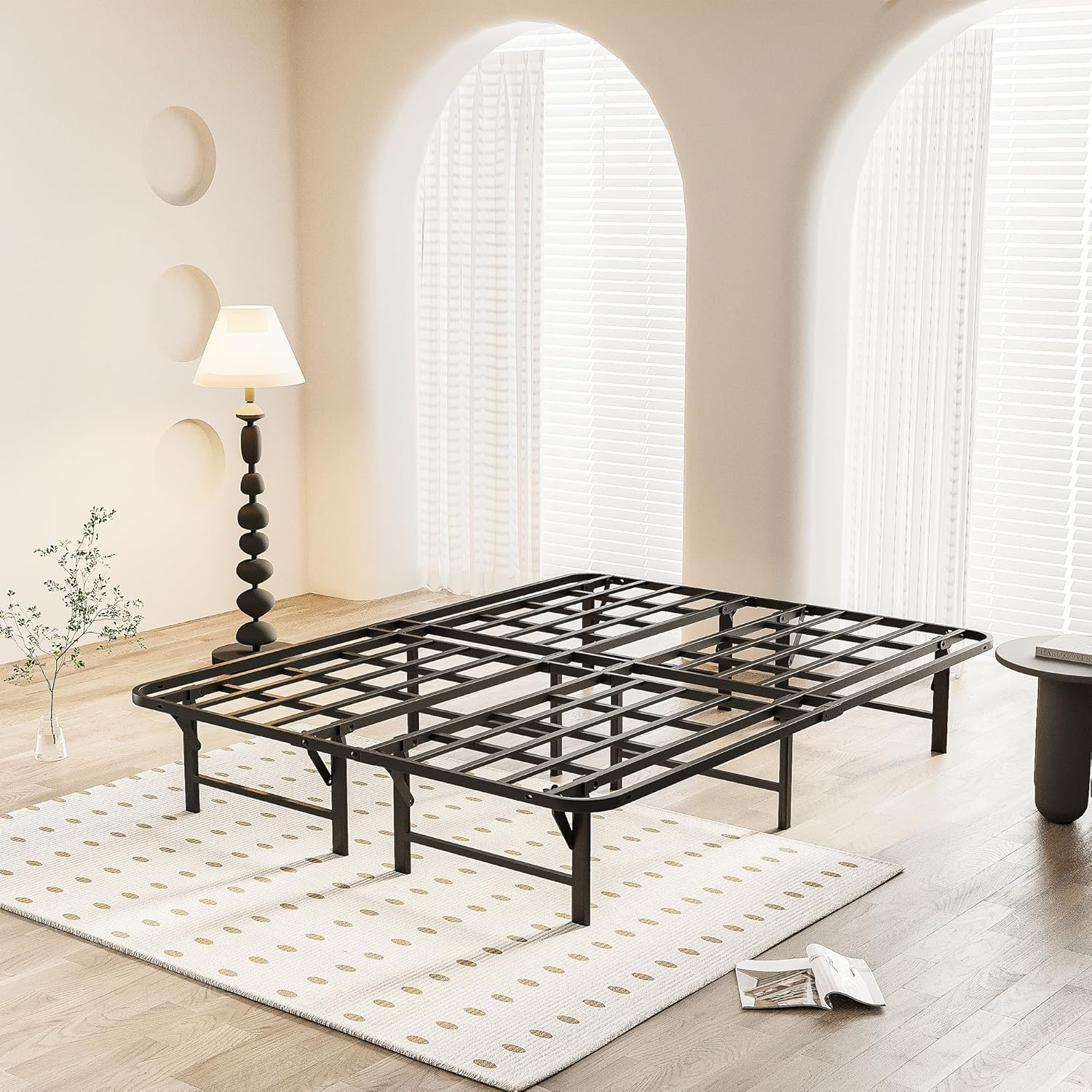 Amazon.com: Auroral Zone 14In Folding Full Size Bed Frame No Box Spring ... with Collapsible Full Size Bed Frame