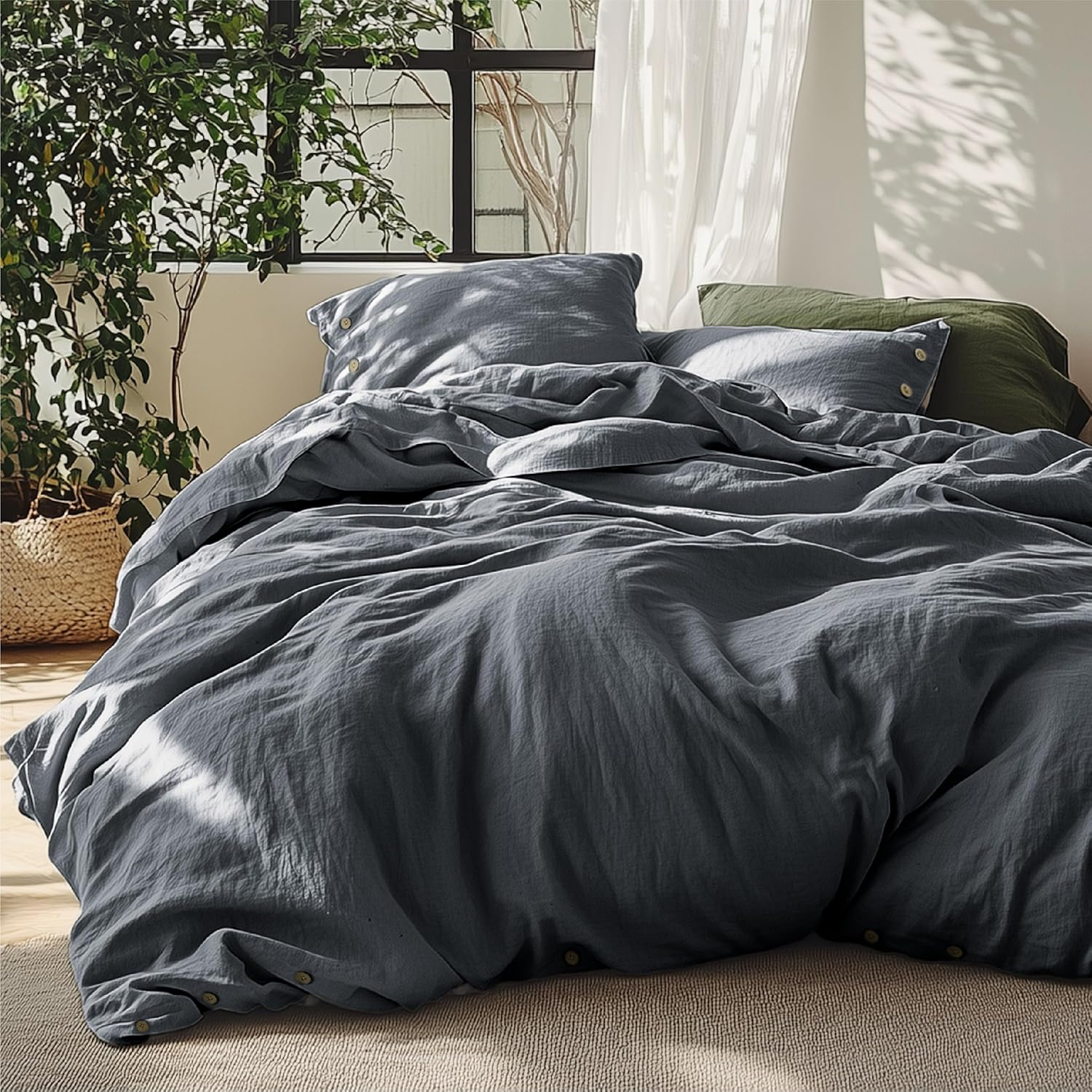 Amazon.com: Bedsure Linen Duvet Cover King Size - Linen Cotton Blend ... intended for How linen cotton blend sheets offer year-round comfort and breathability