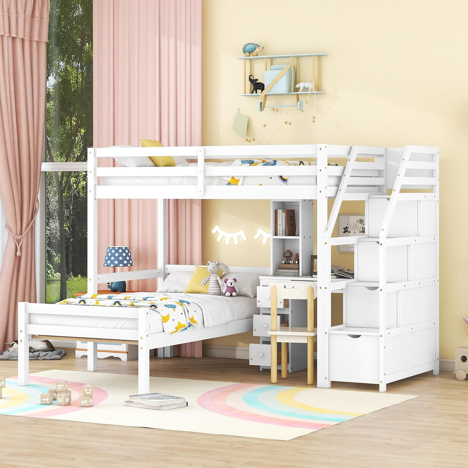 Amazon.com: Bellemave Loft Bed With Desk And Stairs Twin Over Twin Bunk ... inside How to choose the perfect loft bed with stairs for your growing toddler