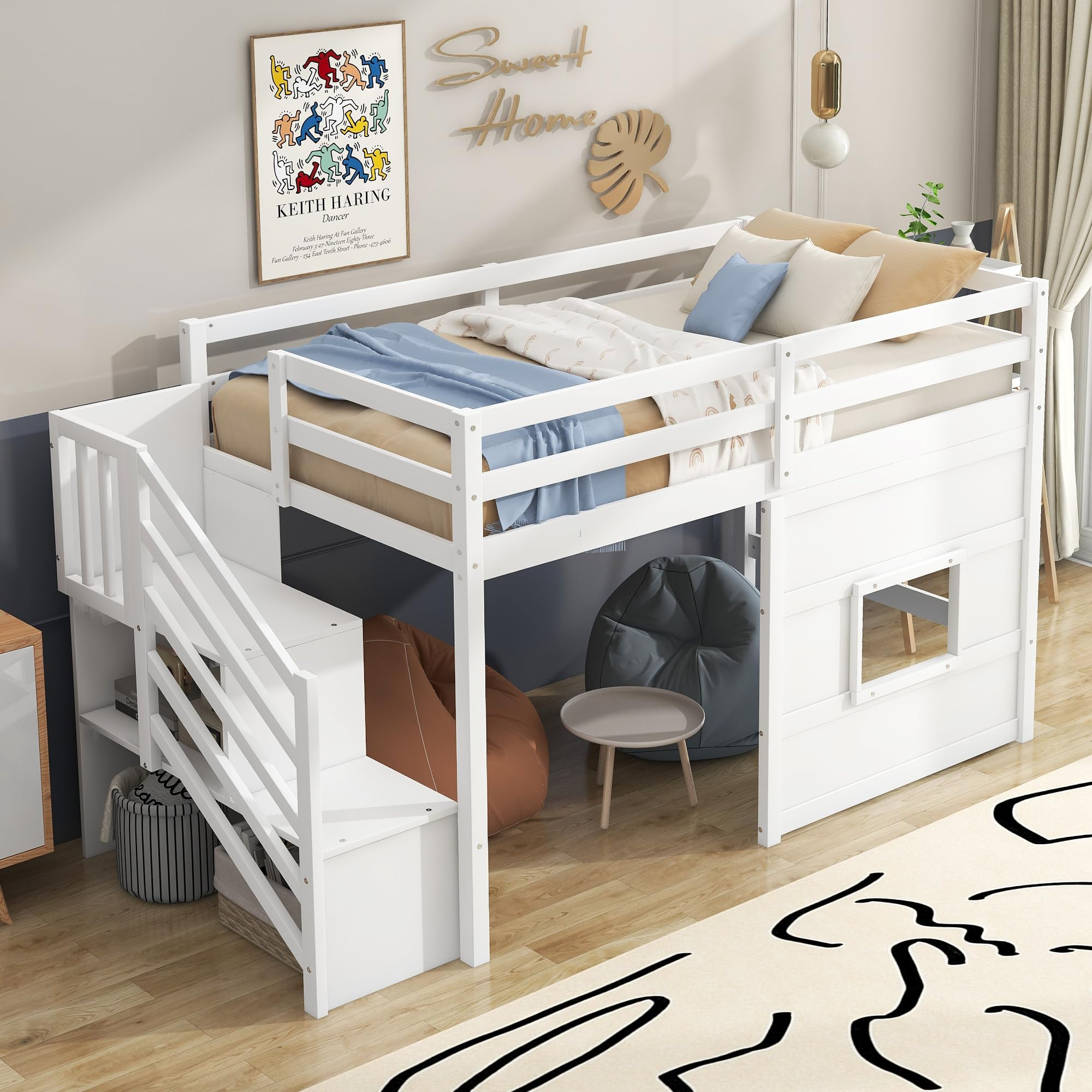 Amazon.com: Bovza Twin Size Low Loft Bed With Storage Staircase And ... within Low Loft Twin Bed With Storage