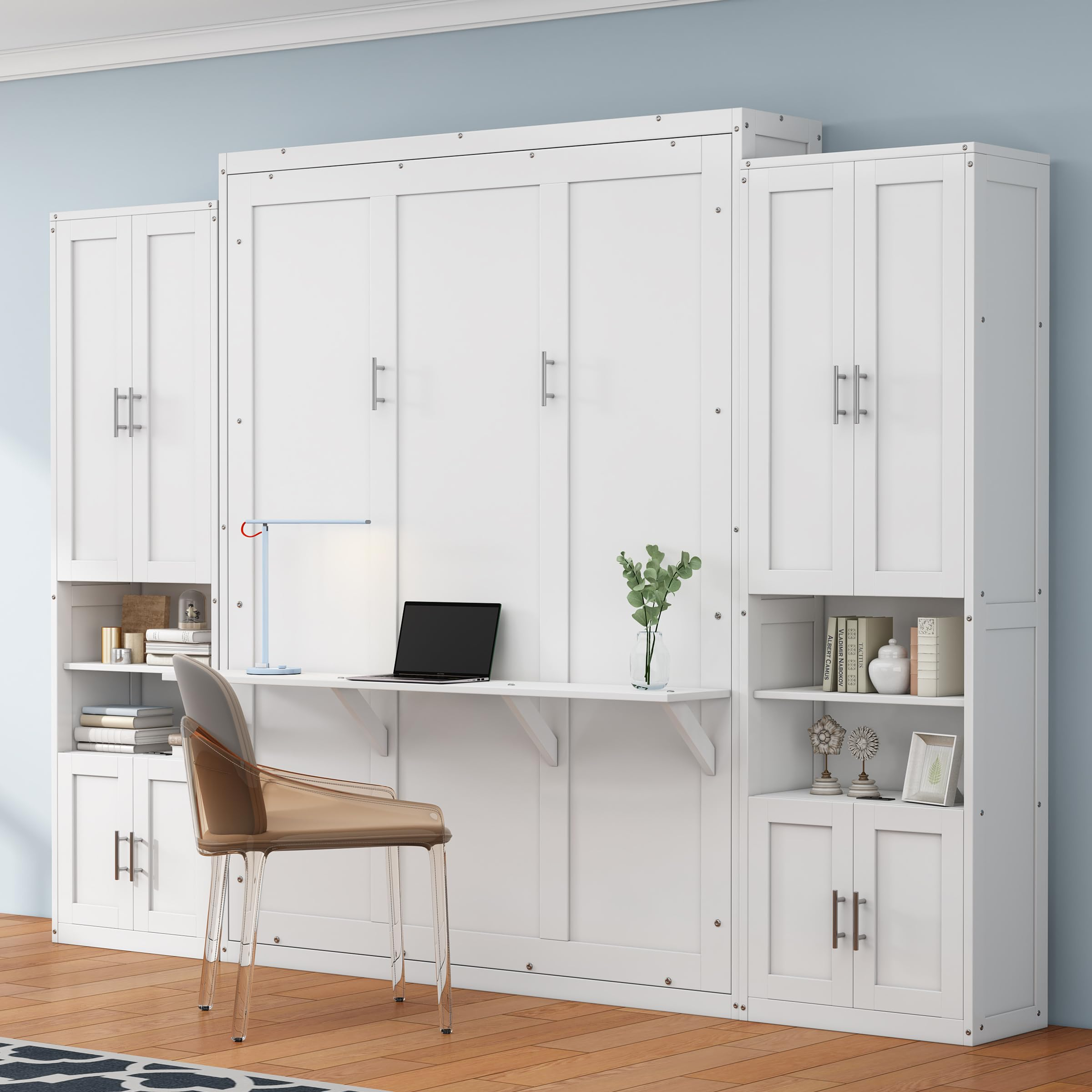 Amazon.com: Brabrety Queen Size Murphy Bed With 2 Side Cabinet Storage ... with Creating Versatile Living Areas with Queen Size Murphy Bed Desk Integration