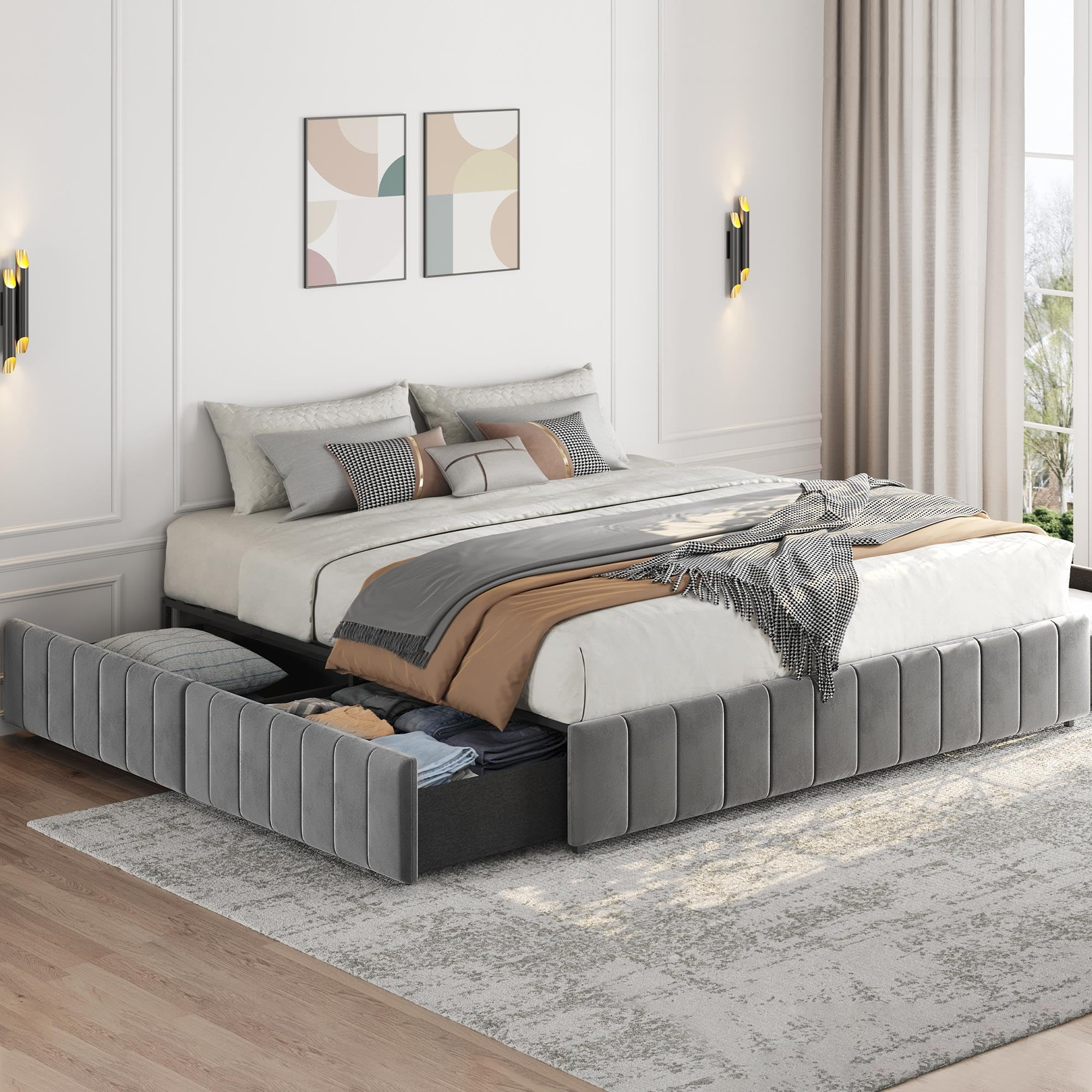 Amazon.com: Cecer California King Size Bed Frame With 4 Storage Drawers ... within California King Under Bed Storage