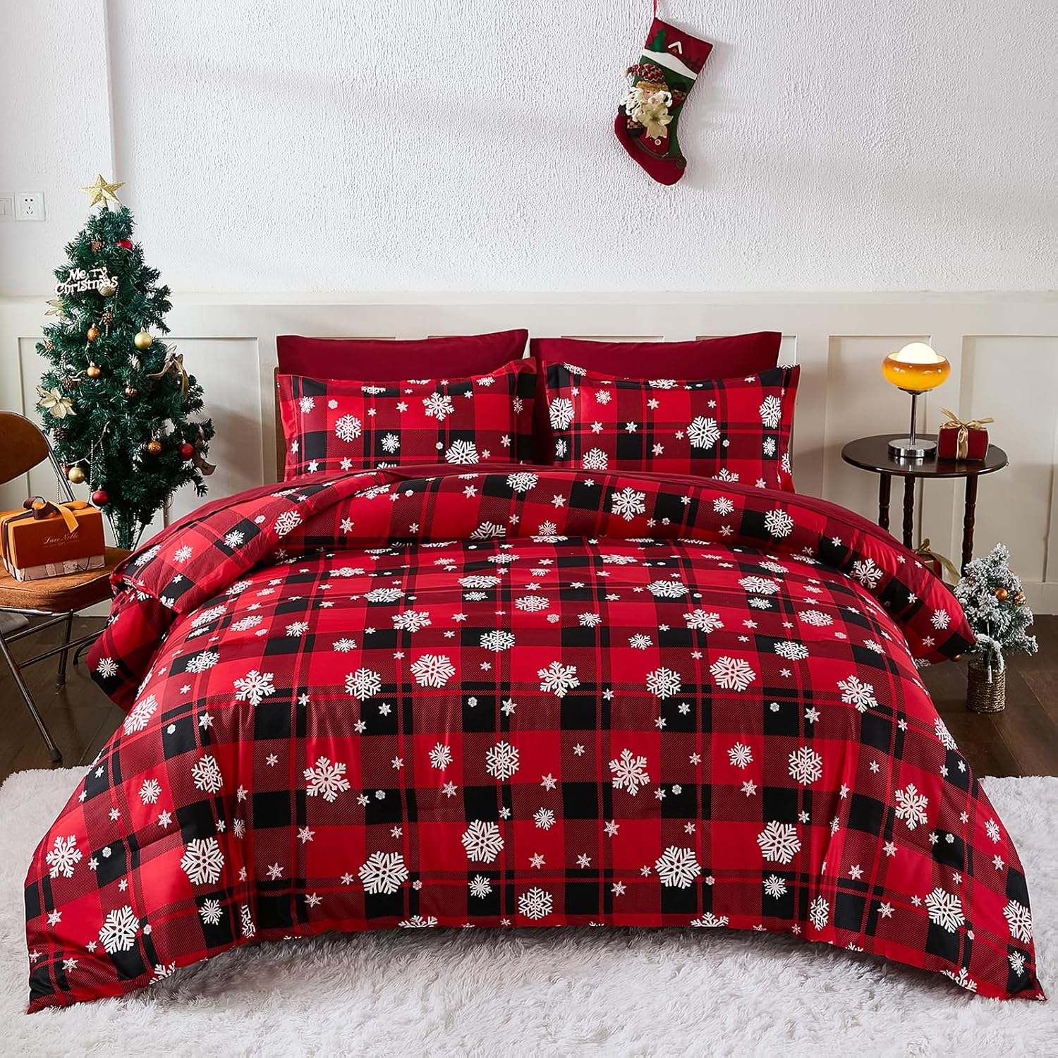 Amazon.com: Christmas Bedding Set,Christmas Comforter Set King Size 7 ... with regard to Christmas Bedding Sets King Size