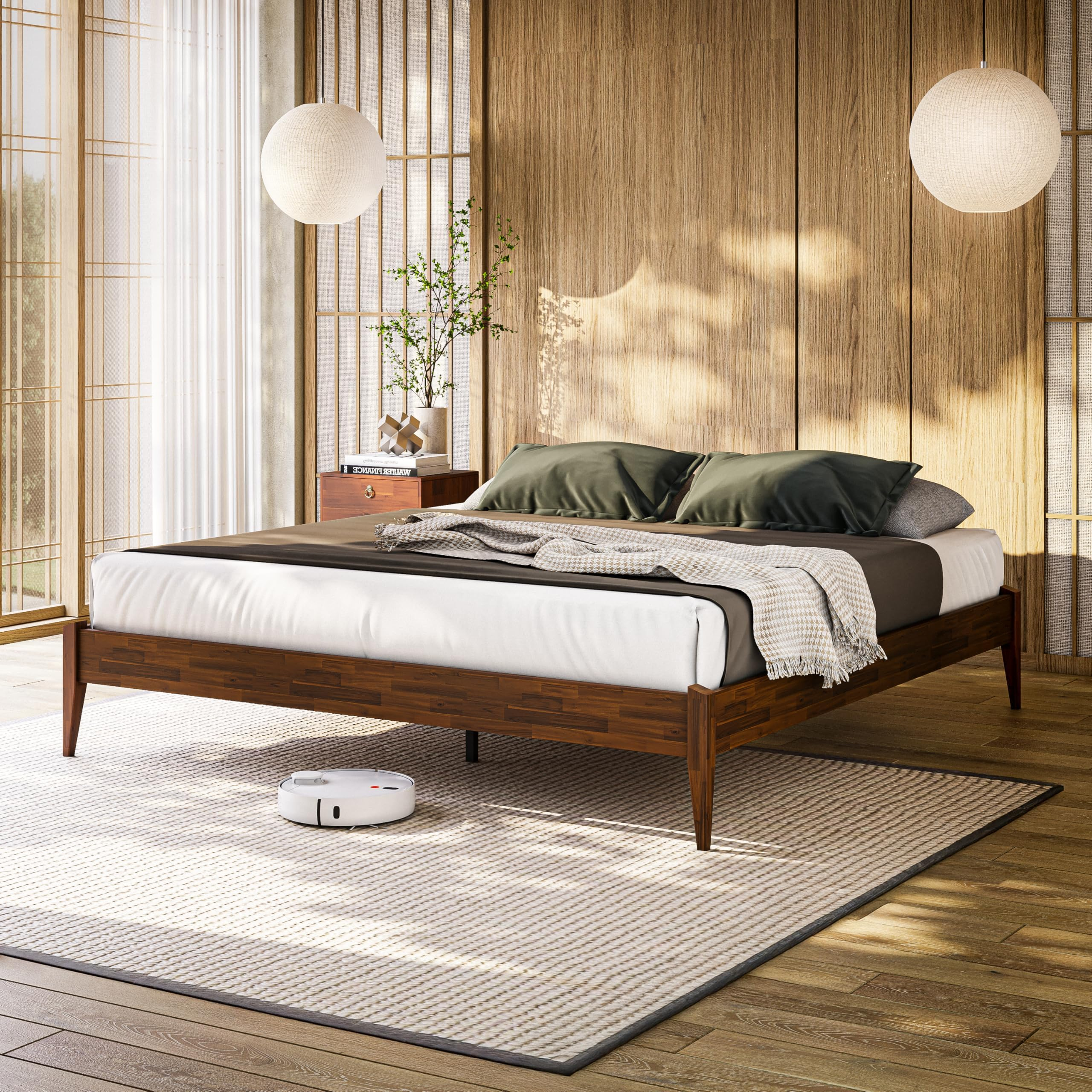 Amazon.com: Crown Comfort 12" Classic Solid Wood Platform Bed Frame ... pertaining to California King Wooden Bed Frame