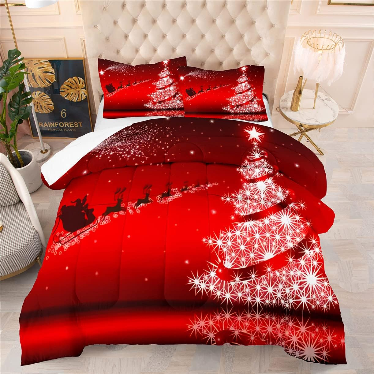 Amazon.com: Edumeya Christmas Comforter Set King Size Santa Claus Elk ... within Christmas Bedding Sets King Size