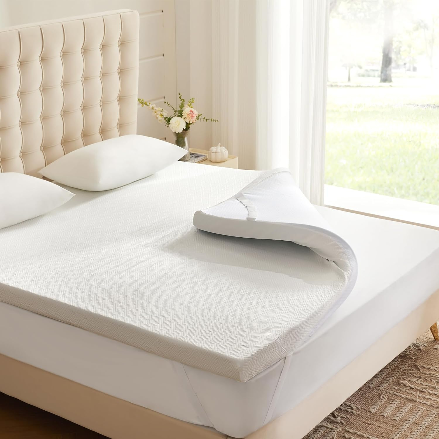 Amazon.com: Eiayeebil 2 Inch Memory Foam Mattress Topper Queen, Bed ... pertaining to 2 Inch Foam Mattress Pad
