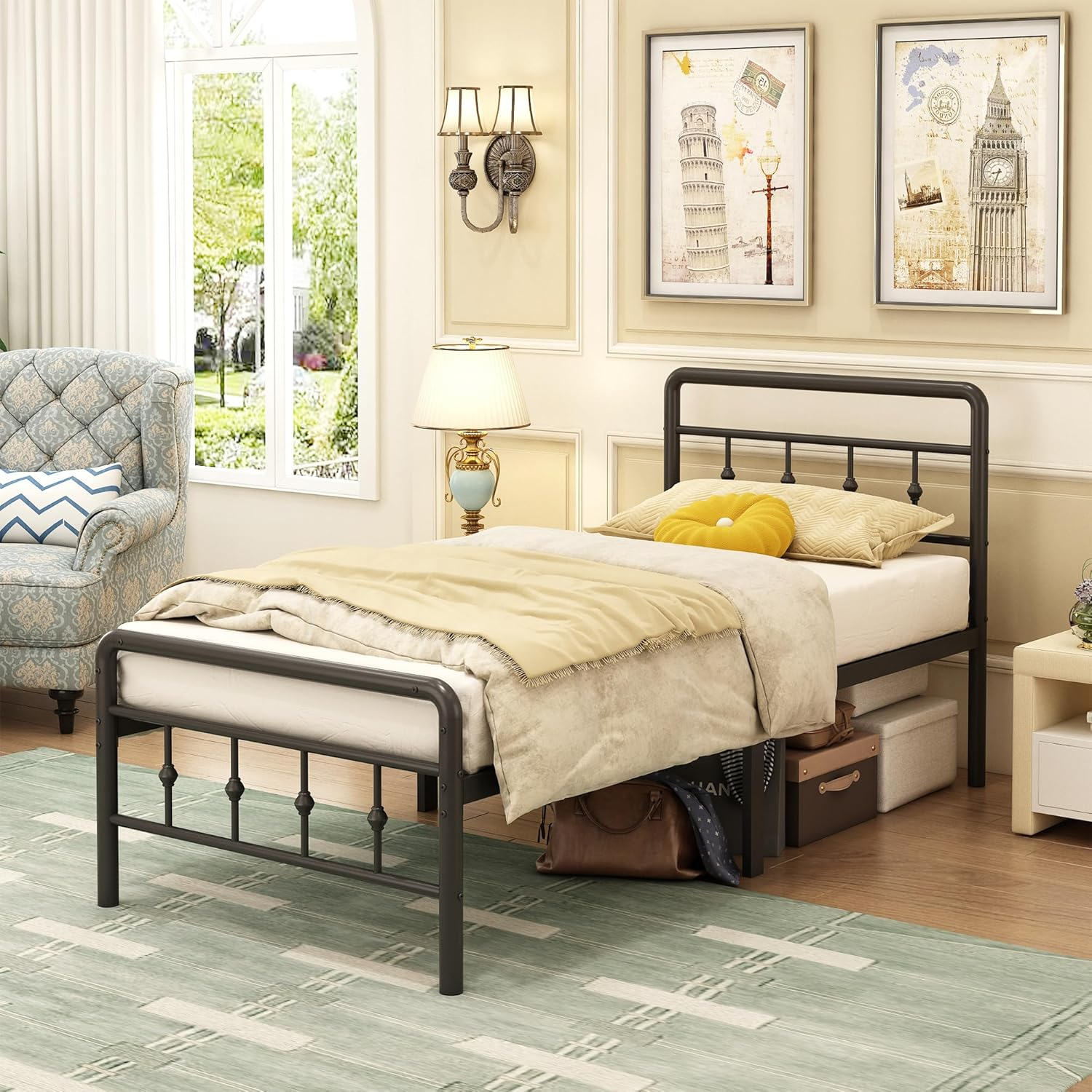 Amazon.com: Emoda 16 Inch Twin Xl Bed Frames With Headboard And ... intended for Understanding the durability benefits of metal headboard twin bed frames