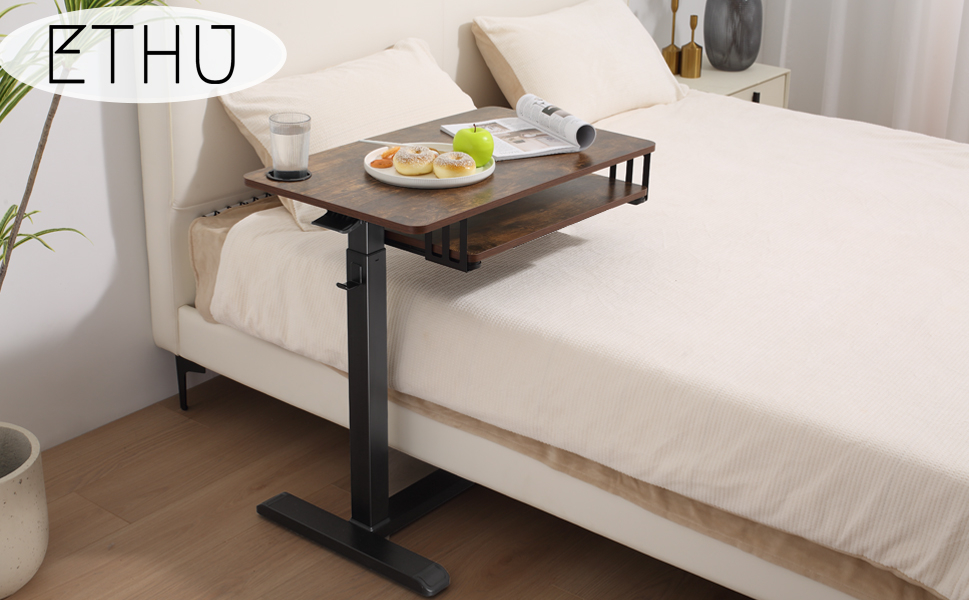 Amazon.com: Ethu Overbed Table With Wheels, Upgrade Medical Table With ... throughout Hospital Overbed Table With Drawer
