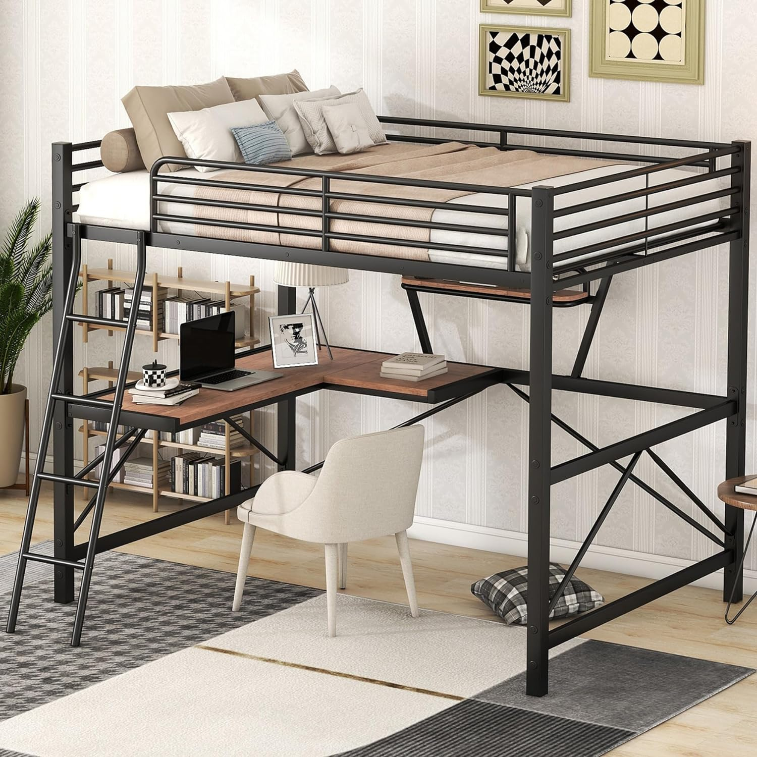 Amazon.com: Full Size Loft Bed With Desk And Storage Shelf, Full Loft ... within Loft Bed With Full Desk