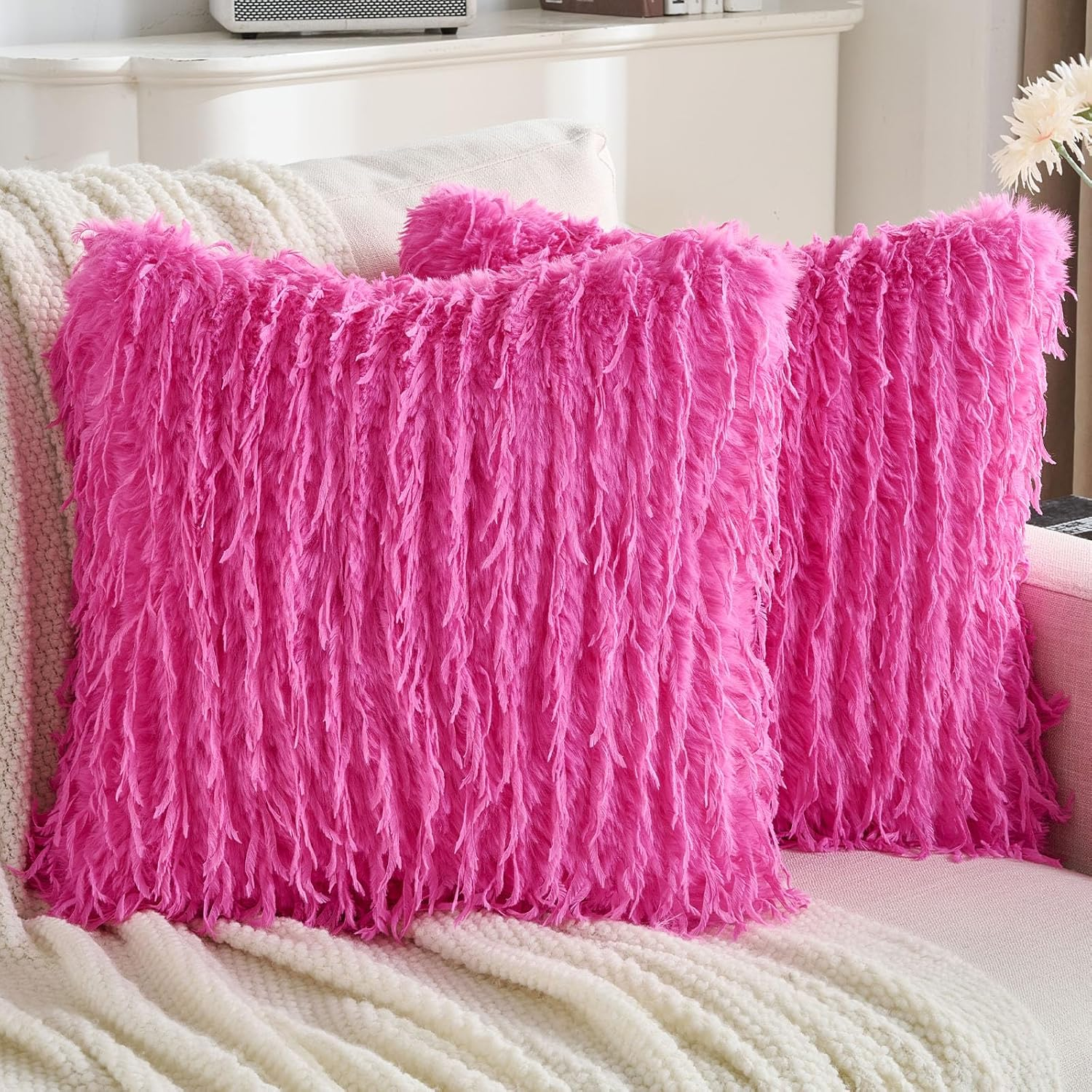 Amazon.com: Futei Hot Pink Decorative Throw Pillow Covers 26X26 Inch ... throughout How Pink Throw Pillows Can Transform Your Bedroom's Ambiance and Comfort