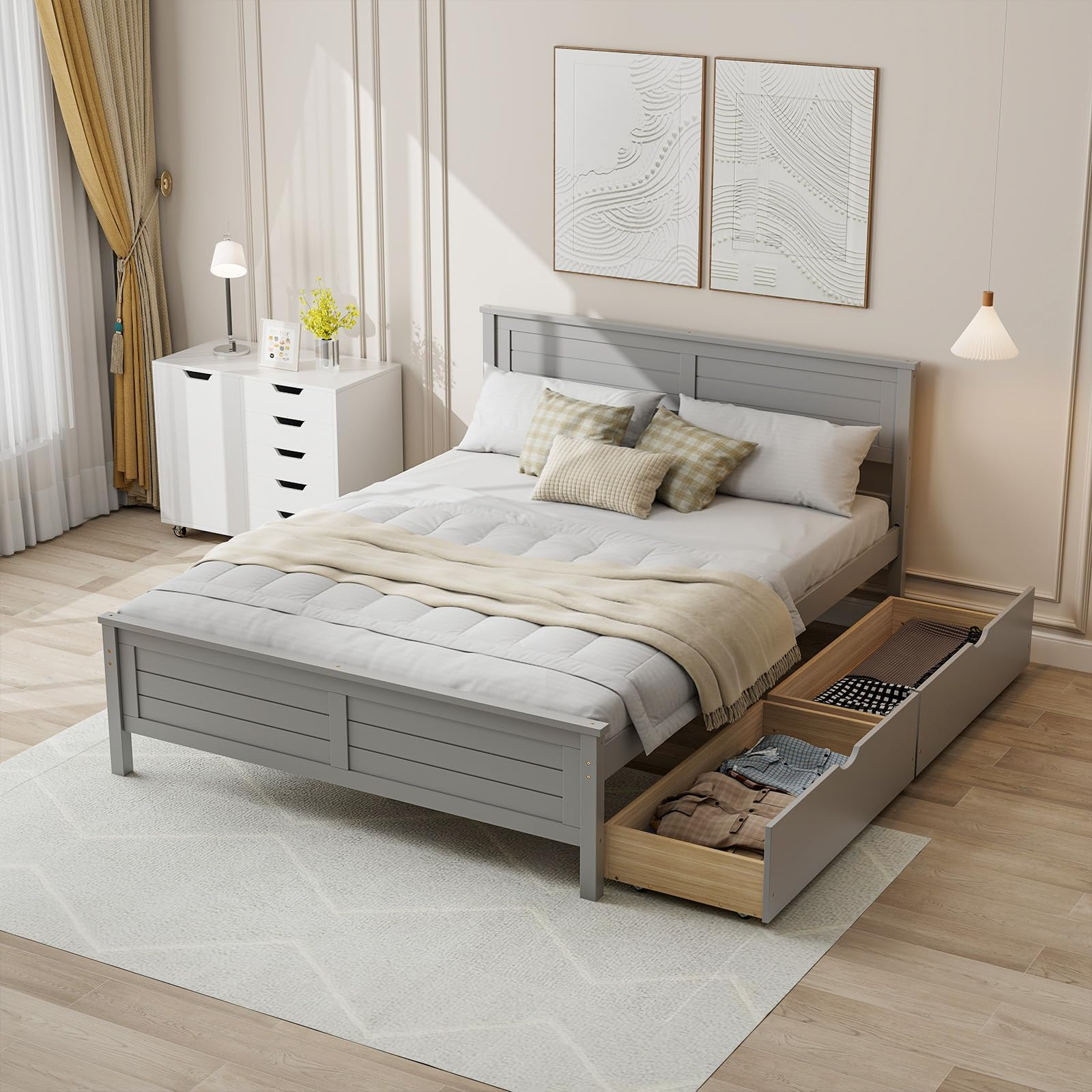 Amazon.com: Giantex Wood Full Size Bed Frame With 2 Storage Drawers ... pertaining to Maximizing Small Spaces with Platform Bed Frames Featuring Storage Compartments