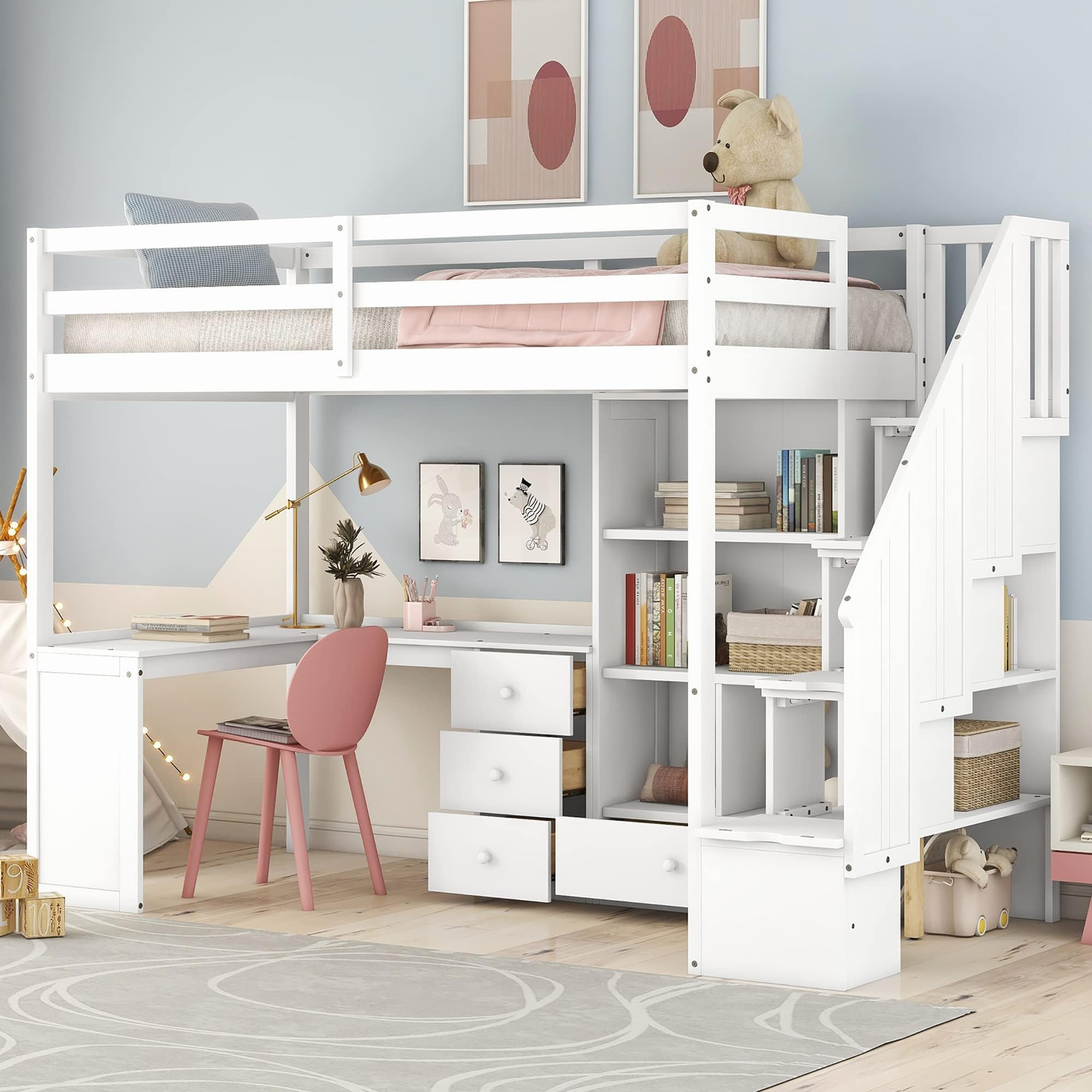 Amazon.com: Harper & Bright Designs Full Size Loft Bed With Desk And ... with Building a sturdy foundation for your bedroom space with solid wood loft bed and desk combination