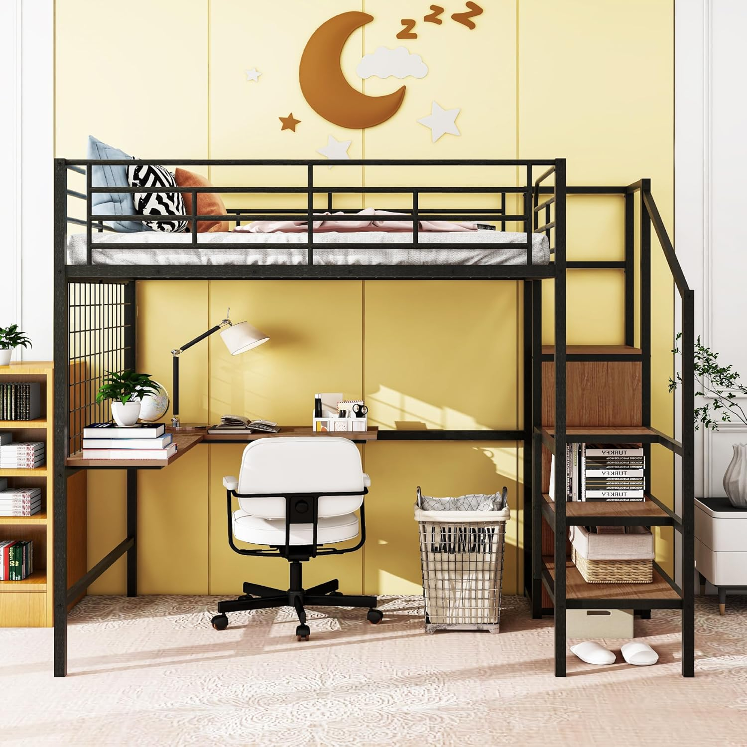 Amazon.com: Harper & Bright Designs Metal Full Size Loft Bed With Desk ... for Building a Compact Workspace That Works for Students and Professionals