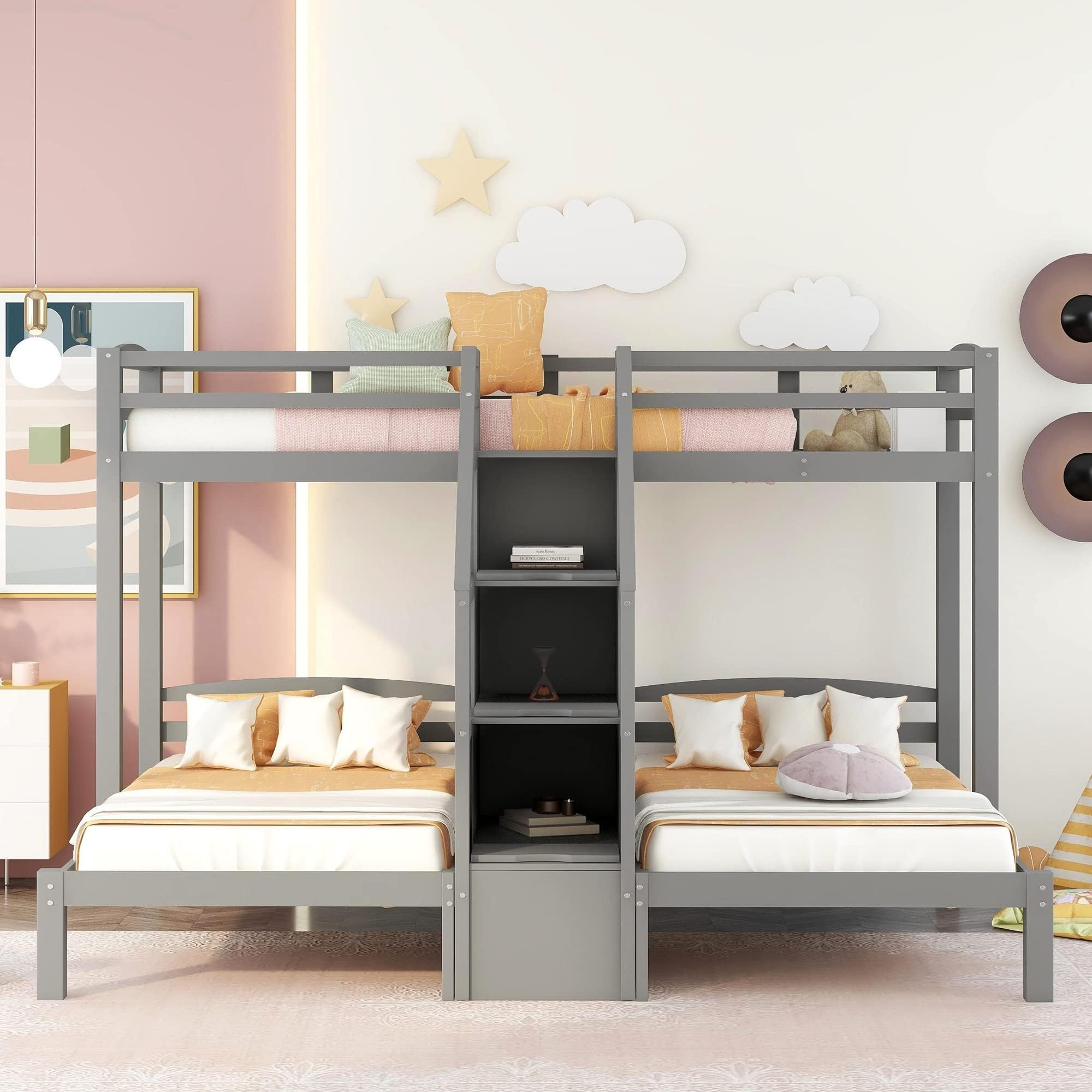 Amazon.com: Harper & Bright Designs Triple Bunk Bed With 2 Storage ... for Creative storage ideas that transform ordinary bunk beds into smart solutions