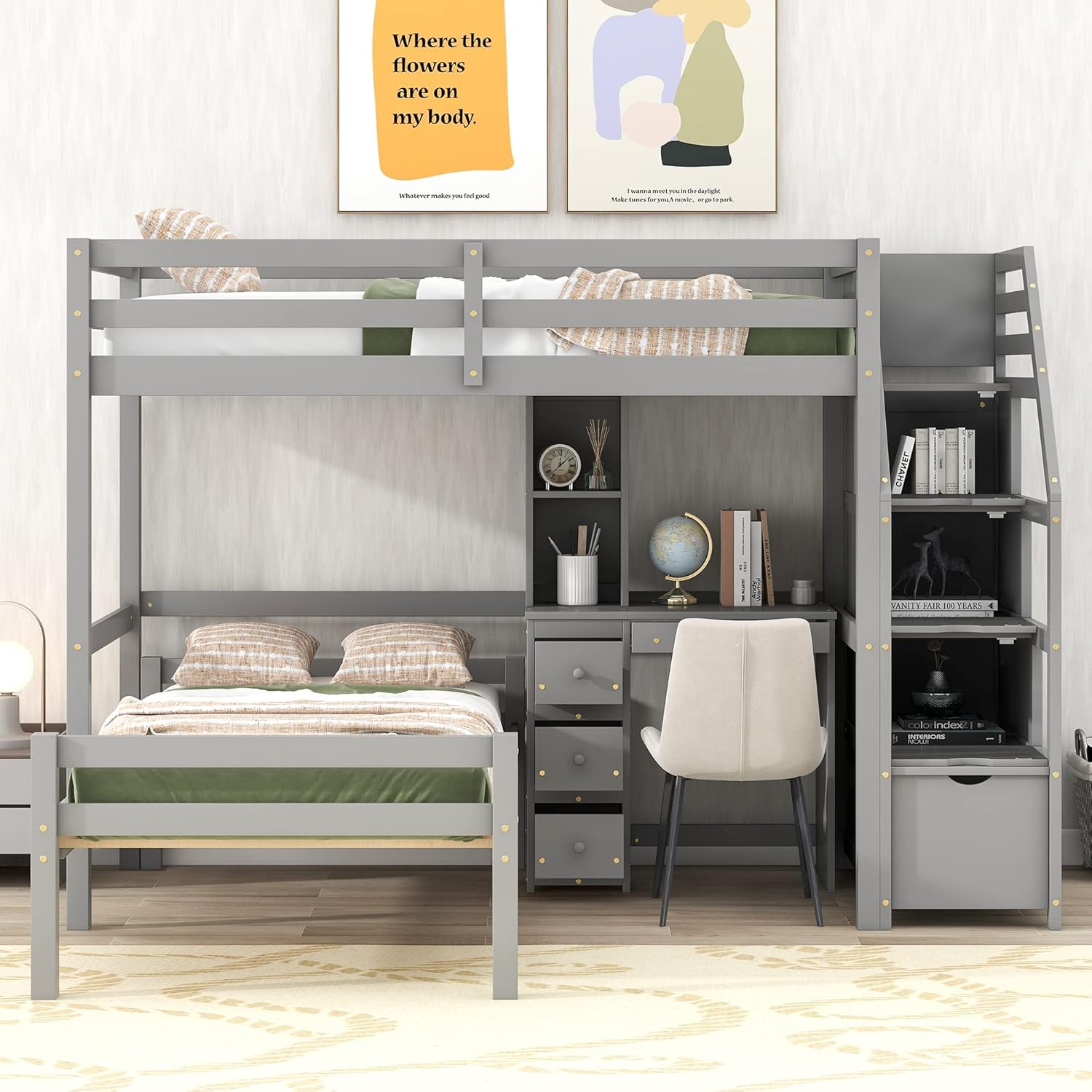 Amazon.com: Harper & Bright Designs Twin Size Loft Bed With Stairs ... regarding Child safety tips for twin loft beds with steps in family homes