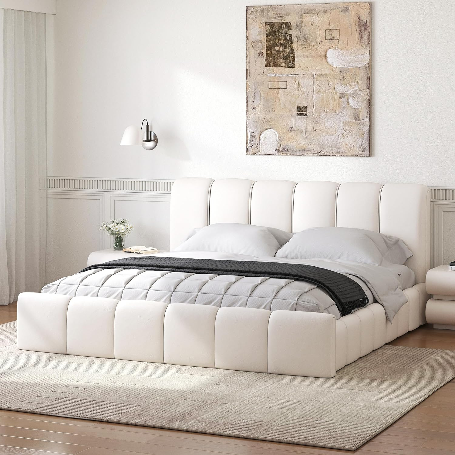 Amazon.com: Homary Leather King Bed Frame With Upholstered Headboard ... for Faux Leather King Bed Frame