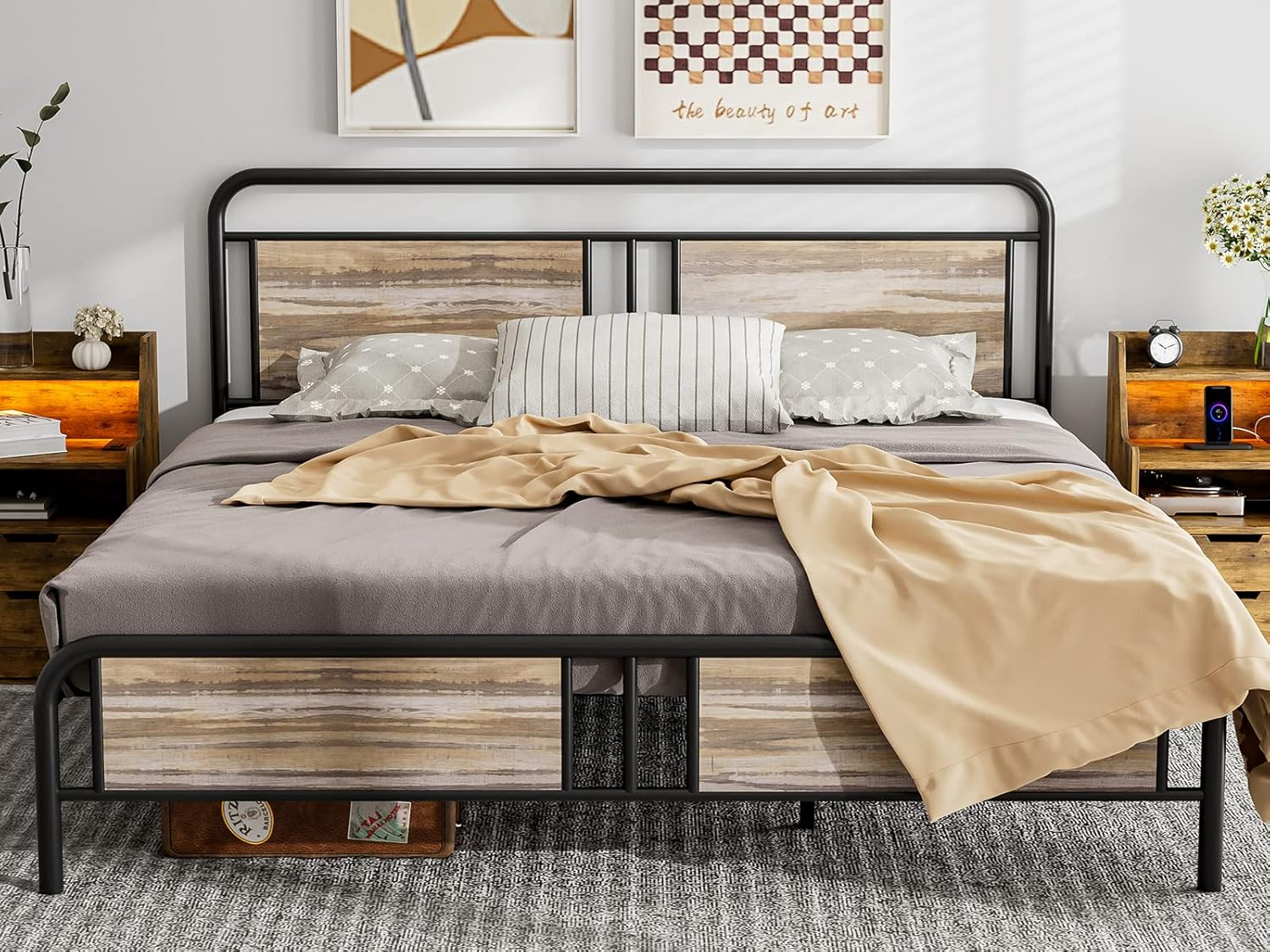 Amazon.com: Ikifly California King Bed Frames, Metal Cal King Platform ... throughout California King Wooden Bed Frame