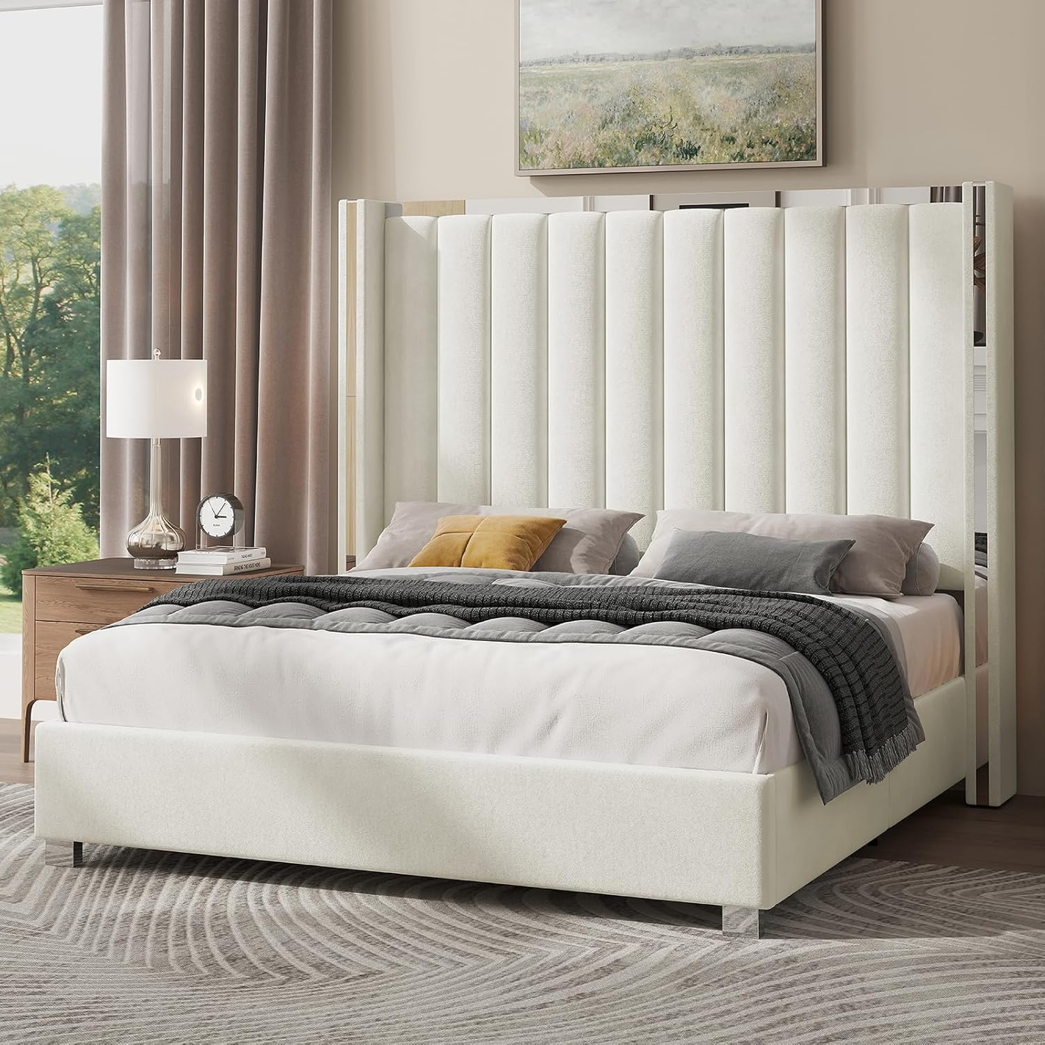 Amazon.com: Jocisland Queen Size Bed Frame With 58" Tall Headboard ... regarding The Complete Guide to Choosing the Right White Platform Bed Frame