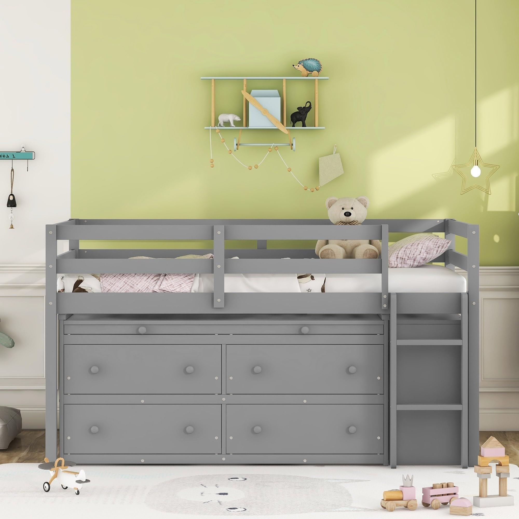 Amazon.com: Kids Twin Low Loft Bed With Storage, Twin Size Loft Bed ... for How to Choose the Perfect Low Loft Twin Bed with Hidden Storage