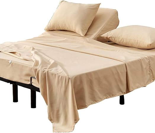 Amazon.com: Kingnex Split Top King Sheets Set For Adjustable Bed 4 ... intended for Split King Fitted Sheets For Adjustable Bed